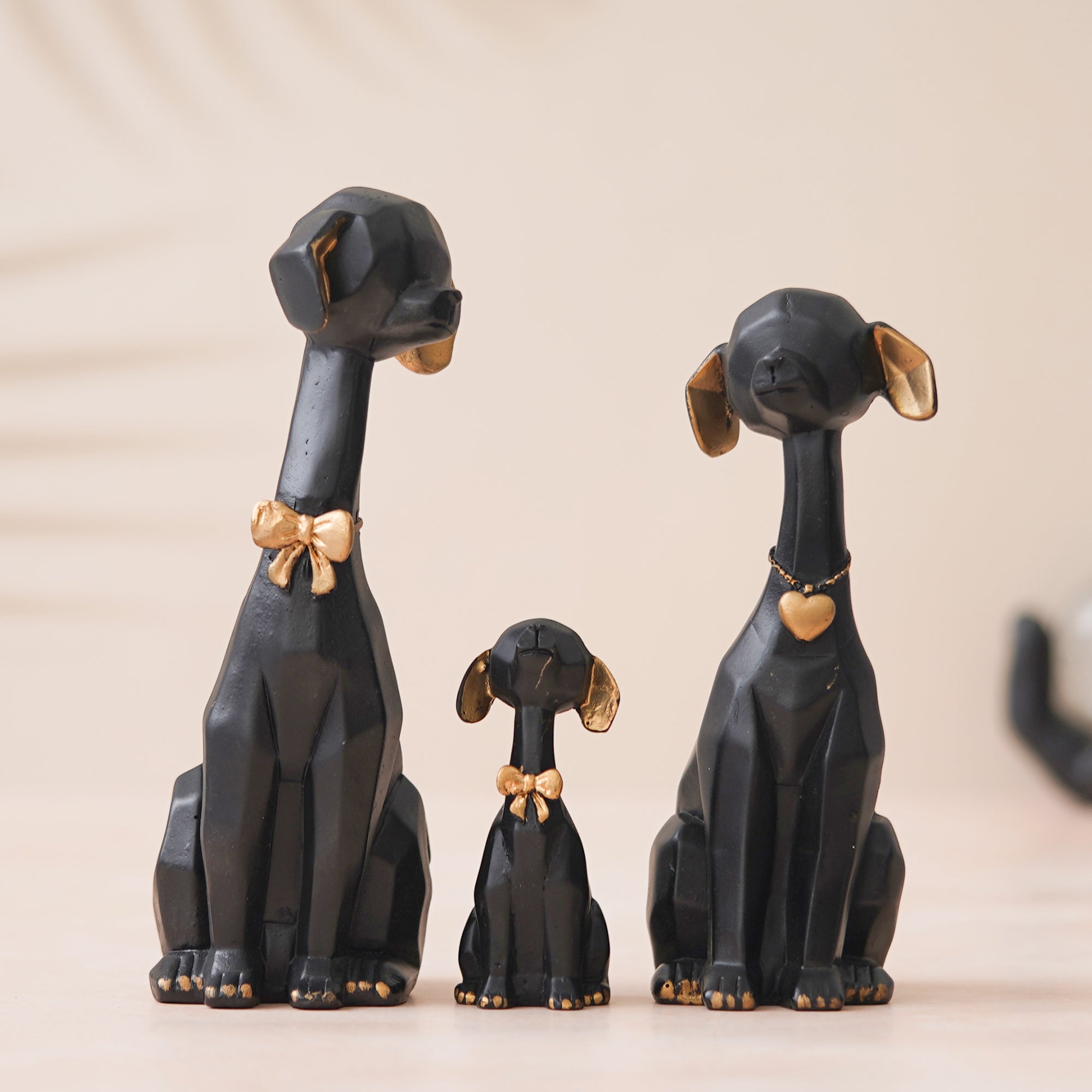 eCraftIndia Black and Golden Set of 3 Cute Dog Statues Animal Figurines Decorative Showpieces for Home Decor