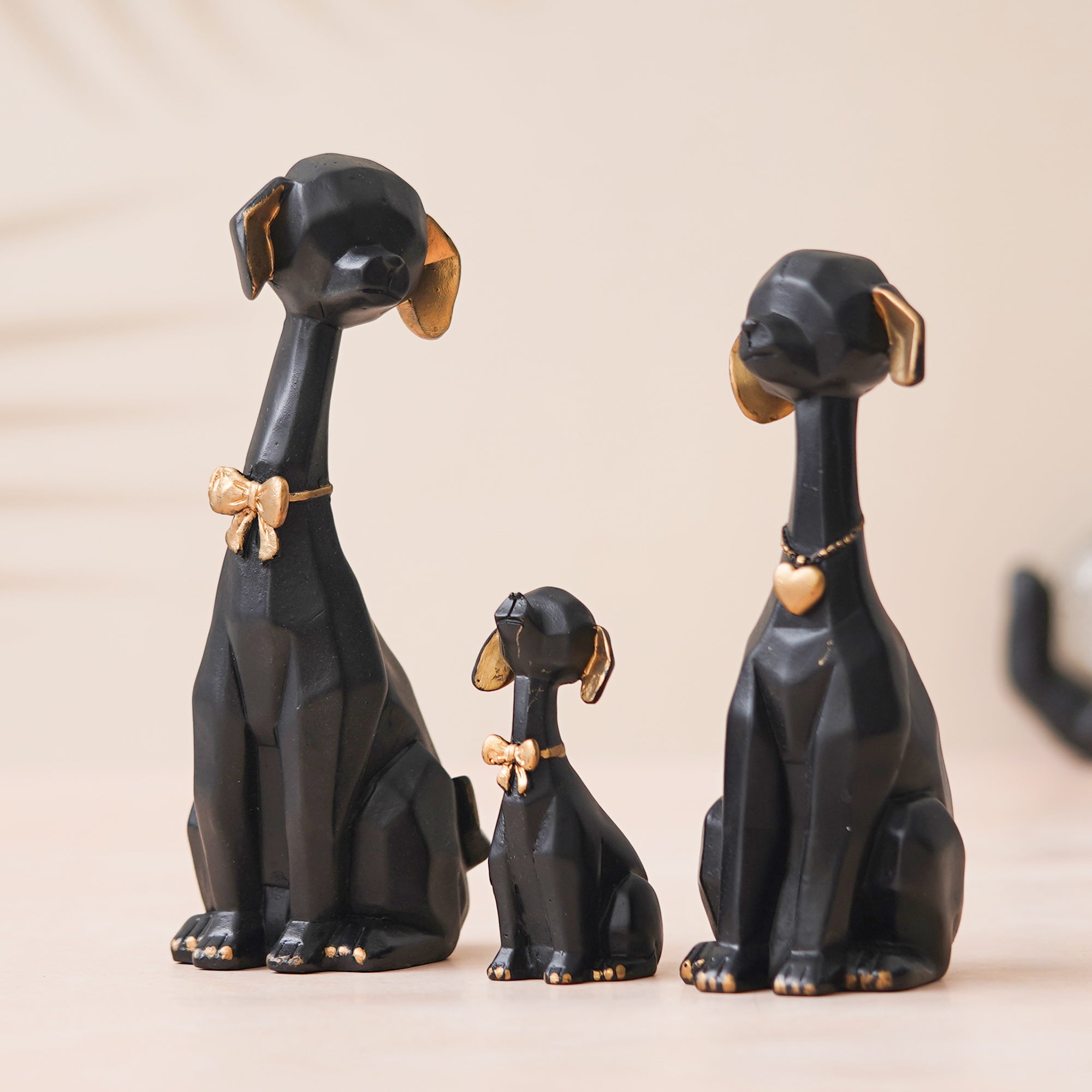 eCraftIndia Black and Golden Set of 3 Cute Dog Statues Animal Figurines Decorative Showpieces for Home Decor 1