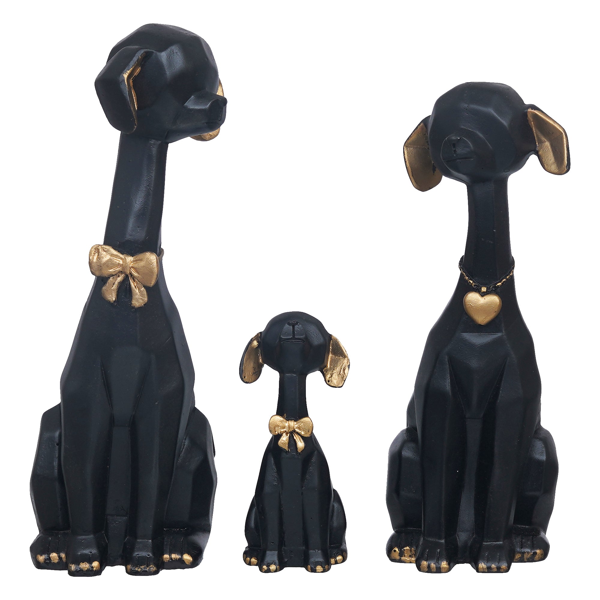 eCraftIndia Black and Golden Set of 3 Cute Dog Statues Animal Figurines Decorative Showpieces for Home Decor 2
