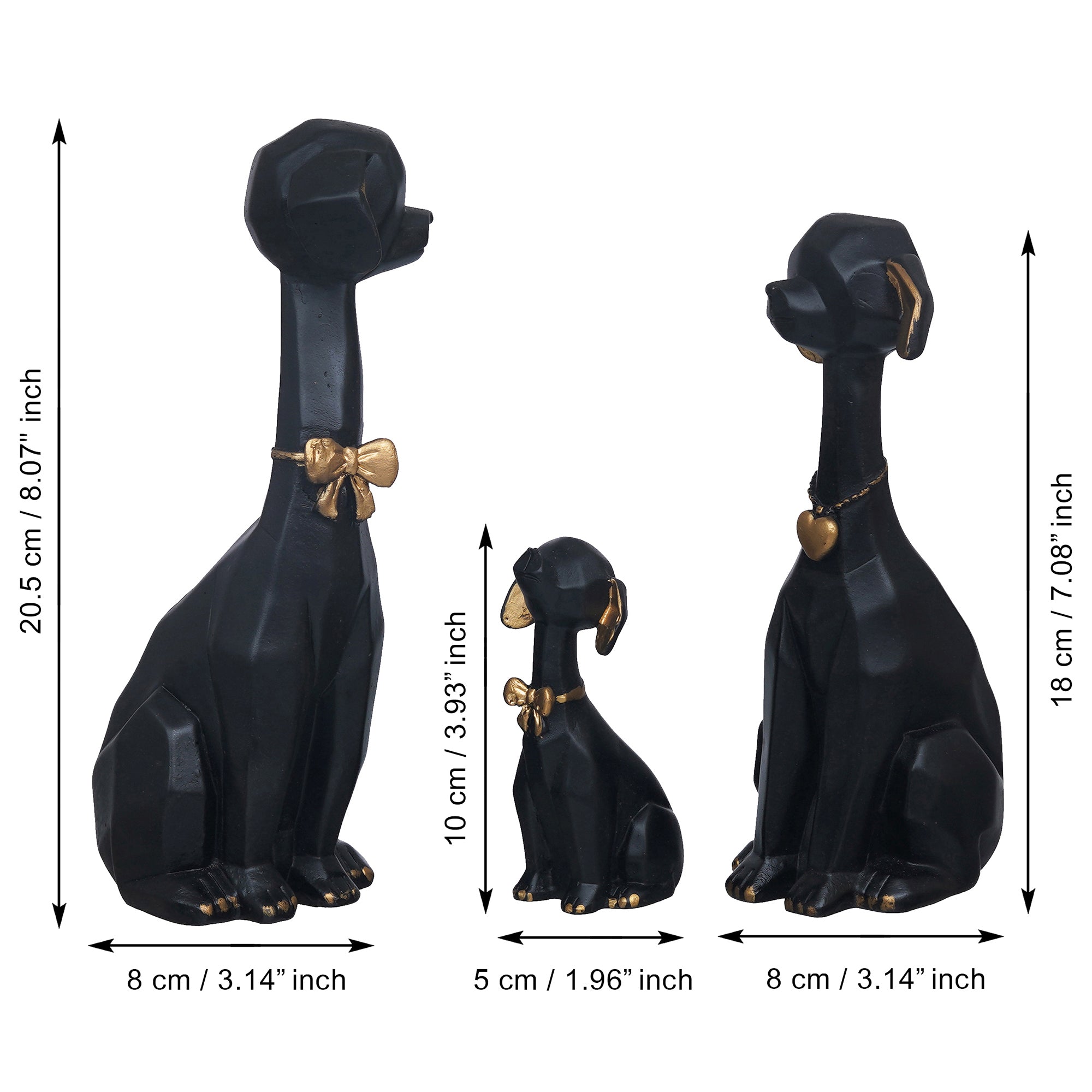 eCraftIndia Black and Golden Set of 3 Cute Dog Statues Animal Figurines Decorative Showpieces for Home Decor 3