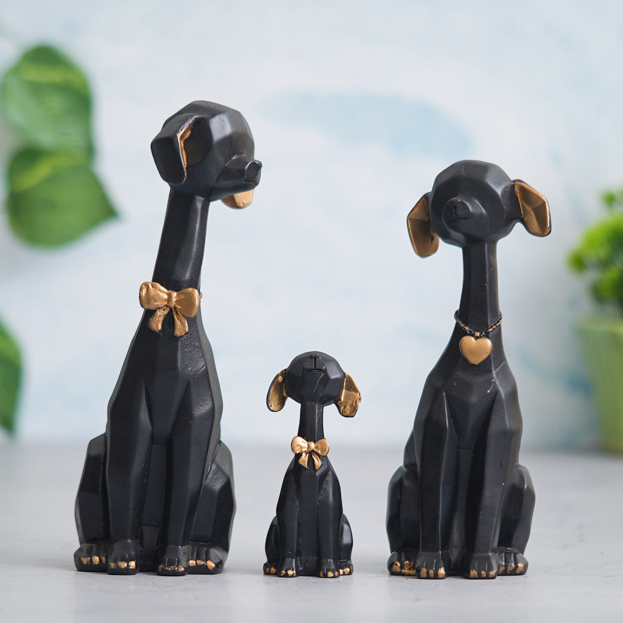 eCraftIndia Black and Golden Set of 3 Cute Dog Statues Animal Figurines Decorative Showpieces for Home Decor 4