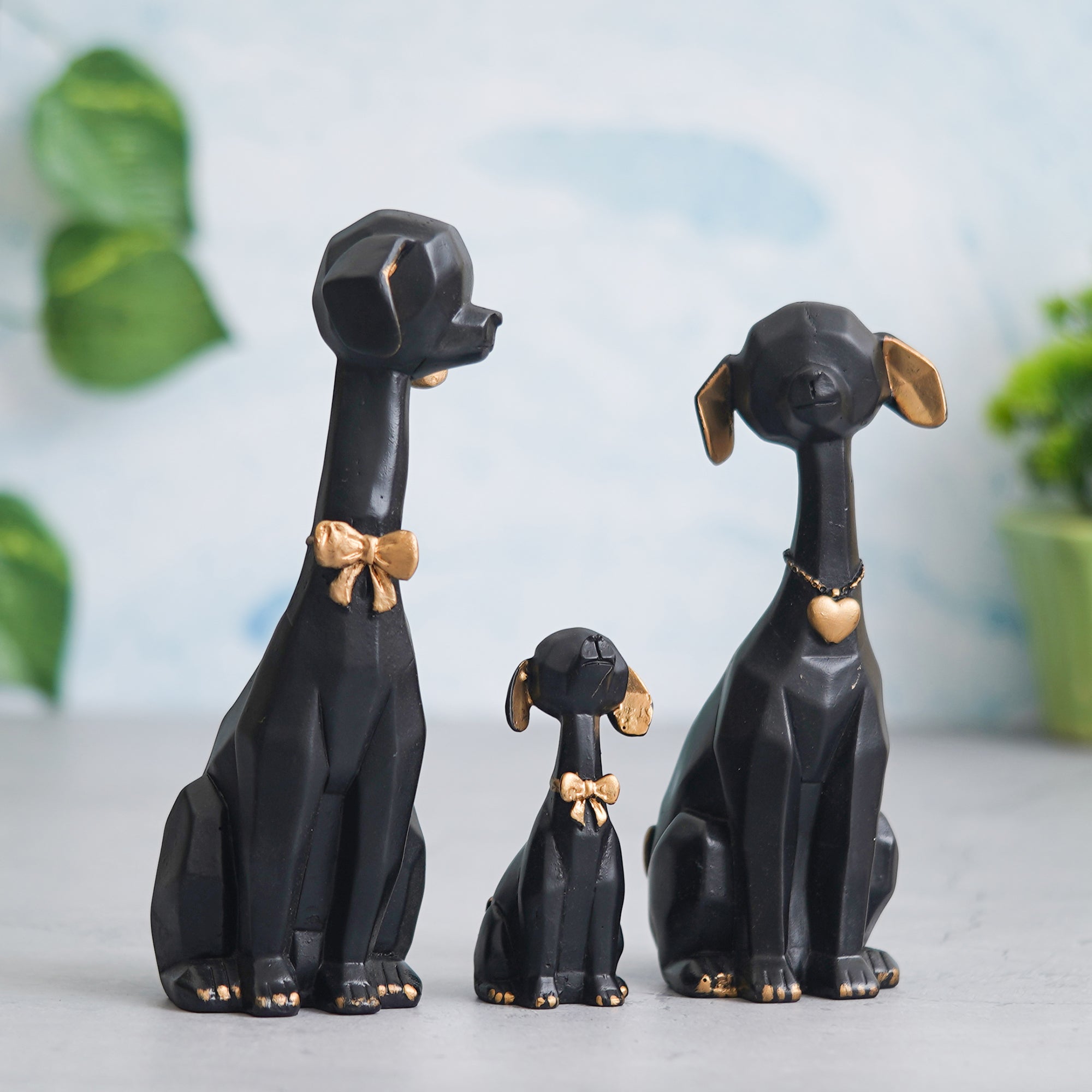 eCraftIndia Black and Golden Set of 3 Cute Dog Statues Animal Figurines Decorative Showpieces for Home Decor 5