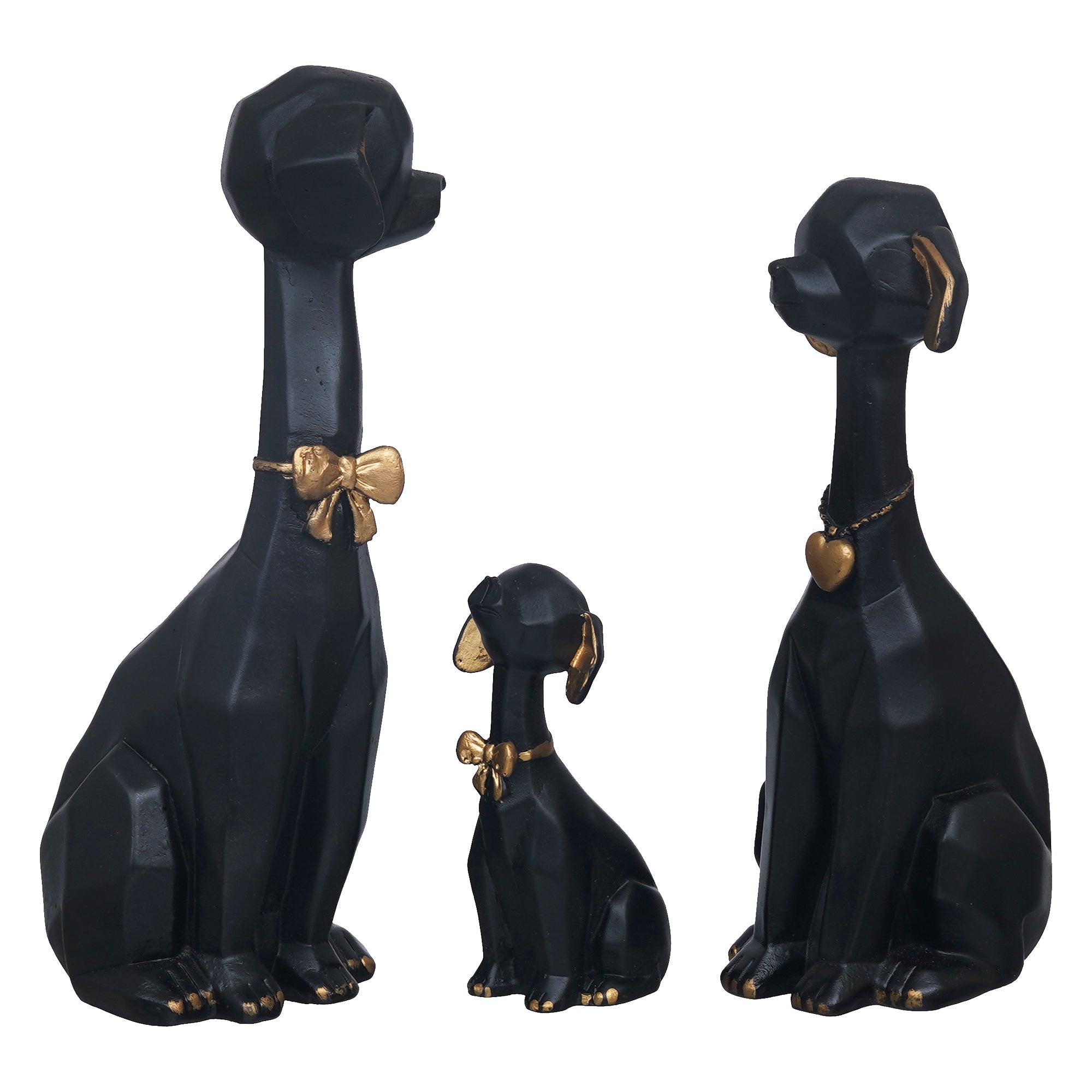 eCraftIndia Black and Golden Set of 3 Cute Dog Statues Animal Figurines Decorative Showpieces for Home Decor 6