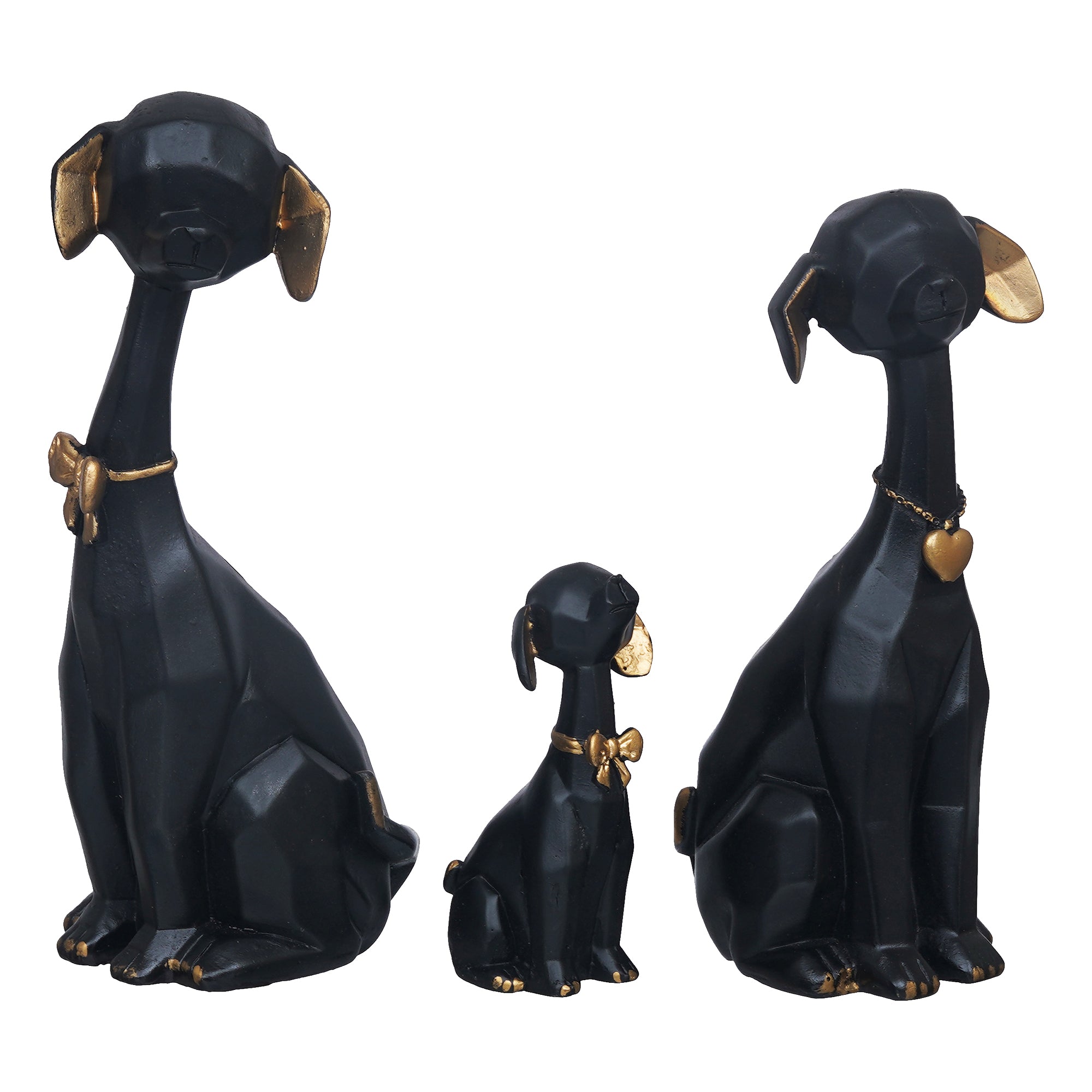 eCraftIndia Black and Golden Set of 3 Cute Dog Statues Animal Figurines Decorative Showpieces for Home Decor 7