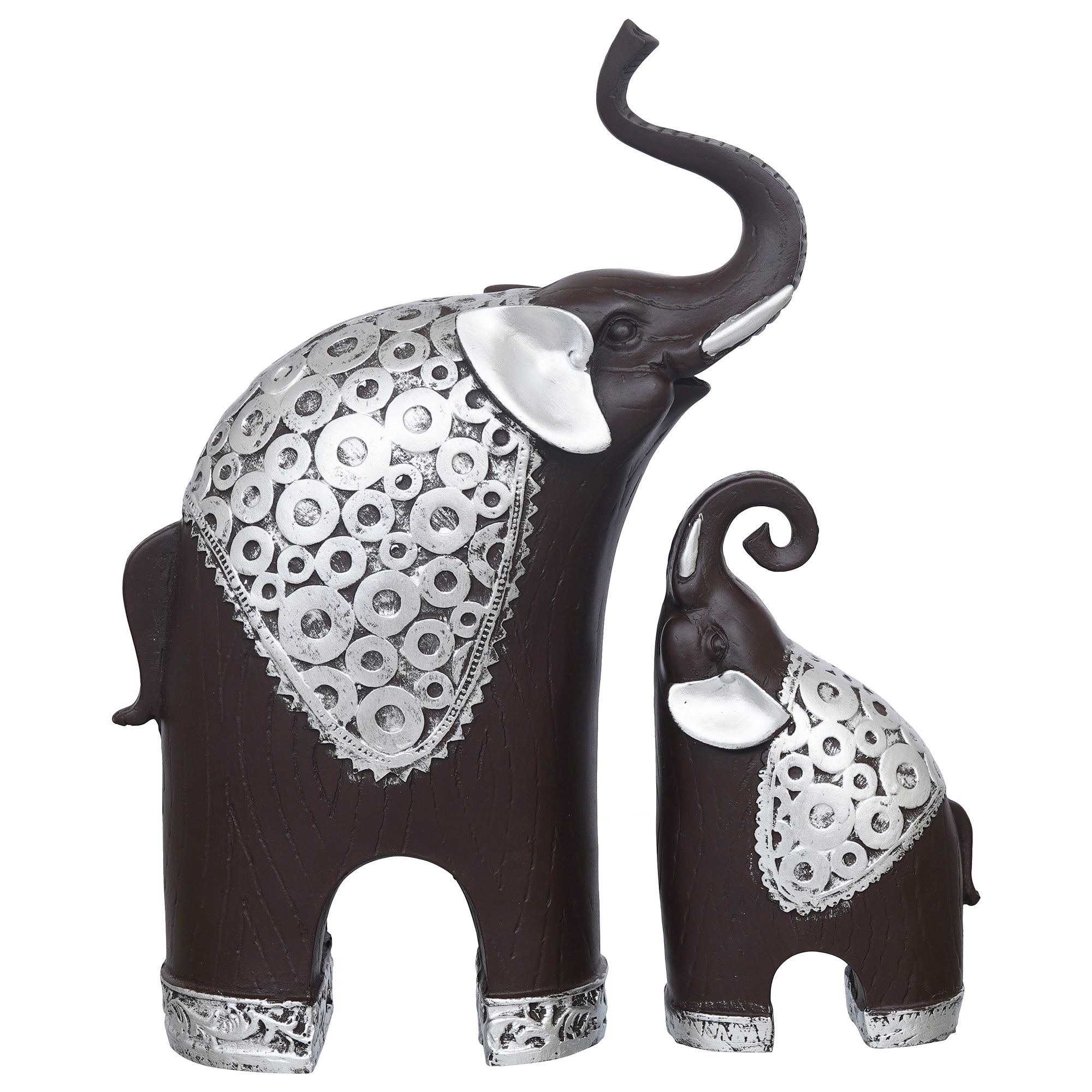 eCraftIndia Set Of 2 Black Silver Polyresin Trunk Up Elephant Statues Animal Figurines Showpieces 2