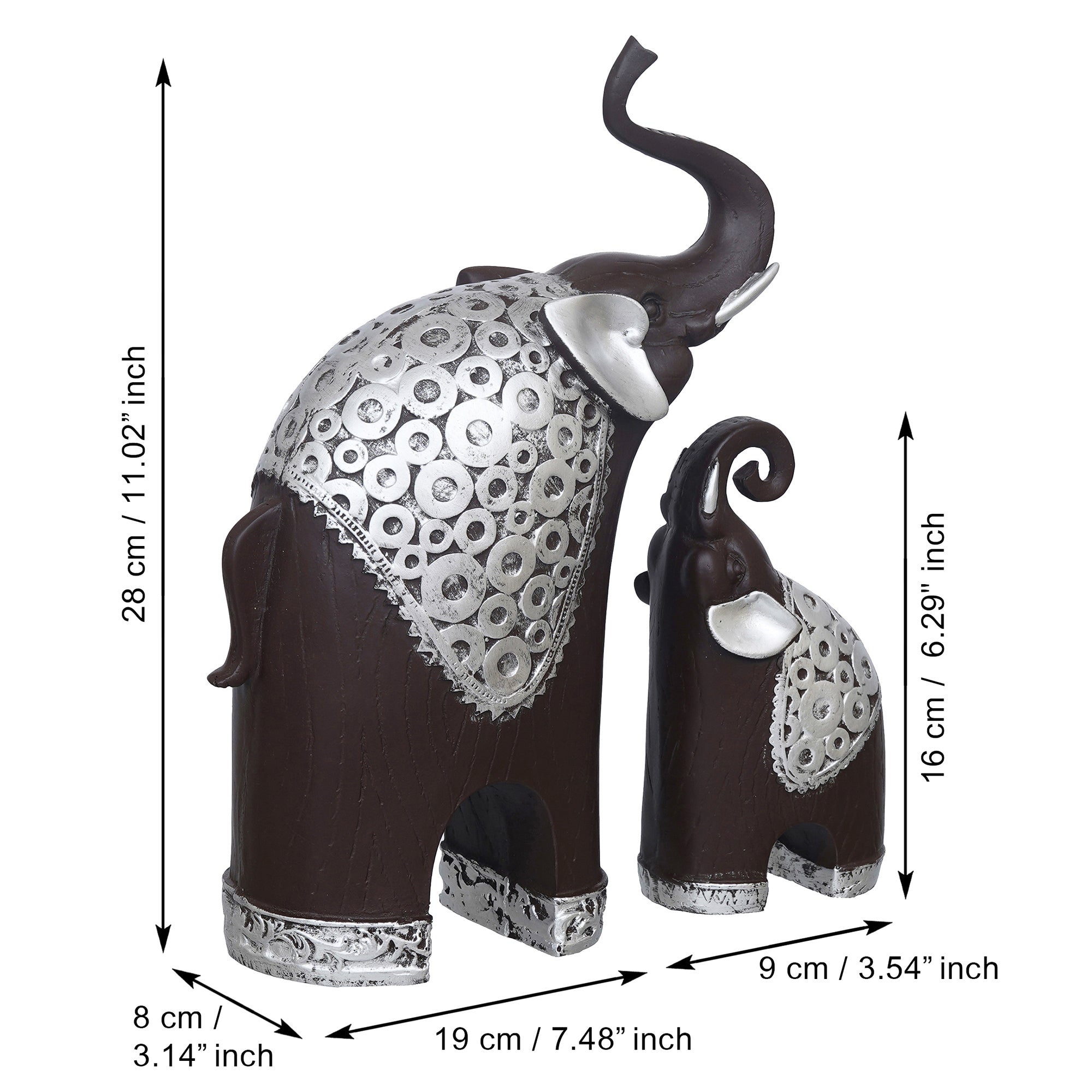 eCraftIndia Set Of 2 Black Silver Polyresin Trunk Up Elephant Statues Animal Figurines Showpieces 3