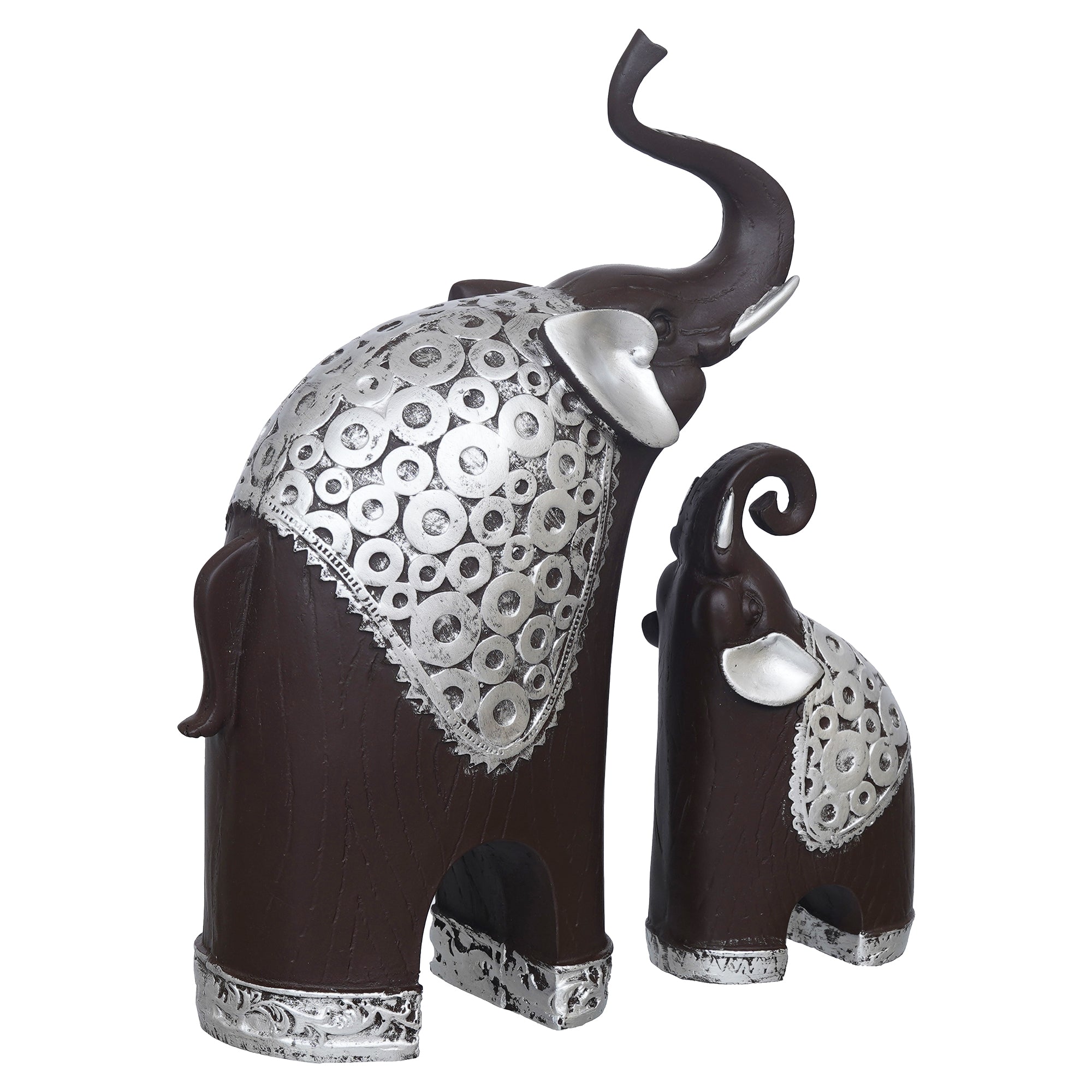 eCraftIndia Set Of 2 Black Silver Polyresin Trunk Up Elephant Statues Animal Figurines Showpieces 6