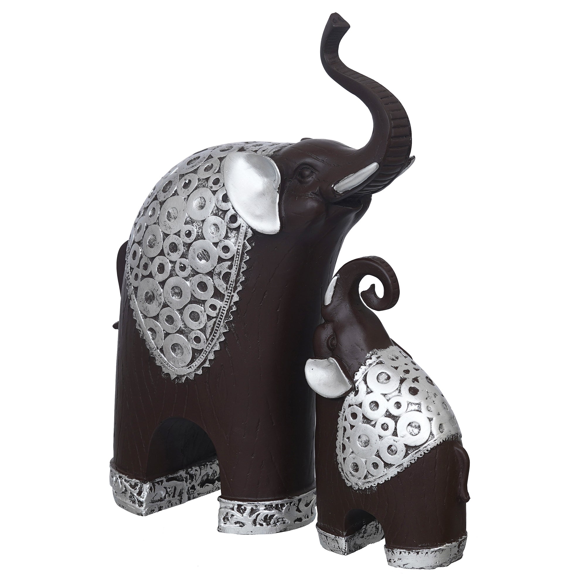 eCraftIndia Set Of 2 Black Silver Polyresin Trunk Up Elephant Statues Animal Figurines Showpieces 7