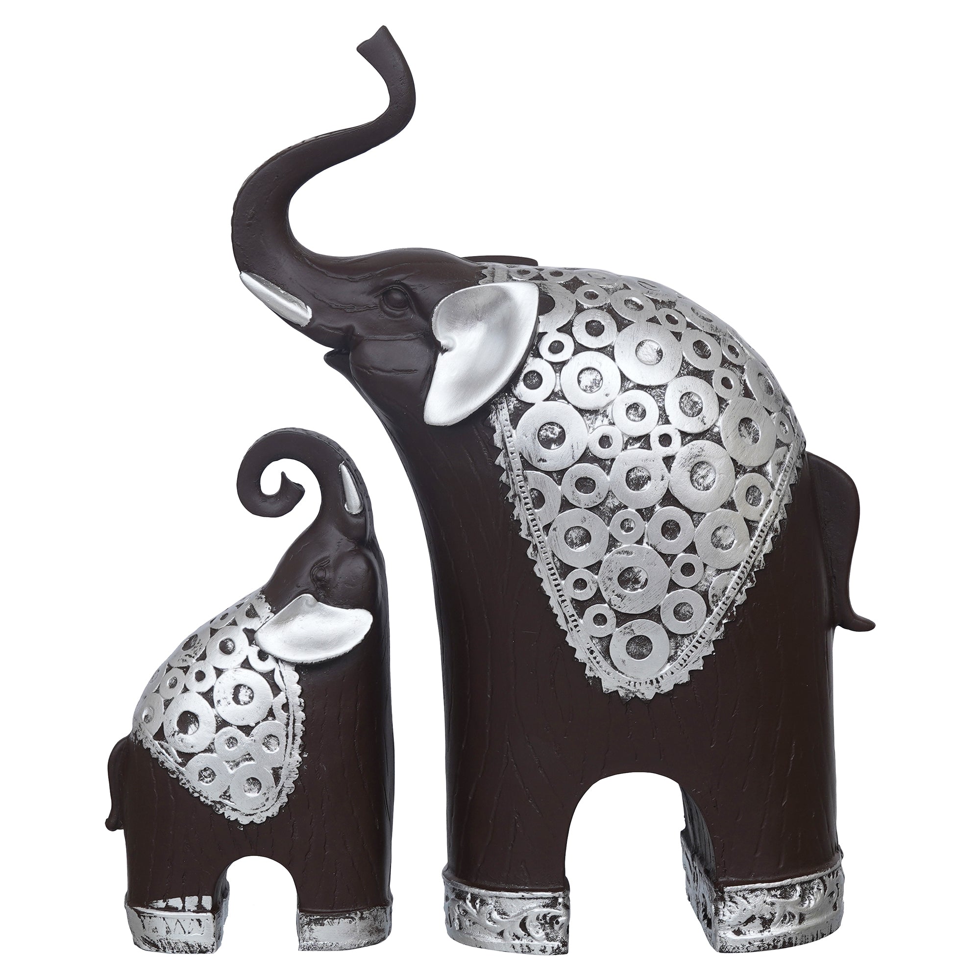 eCraftIndia Set Of 2 Black Silver Polyresin Trunk Up Elephant Statues Animal Figurines Showpieces 8