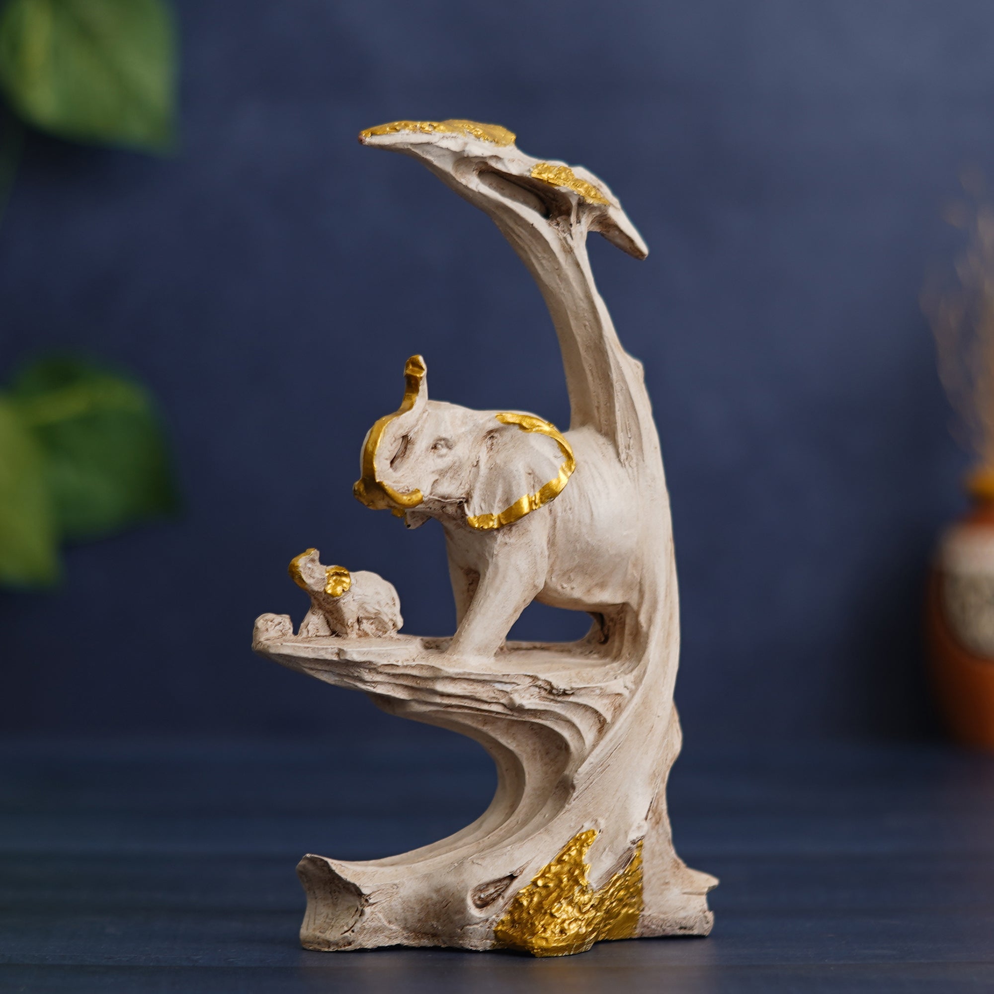 eCraftIndia Polyresin Rock Sceneric Set of 2 Elephant Statues Animal Figurines Decorative Showpiece 1