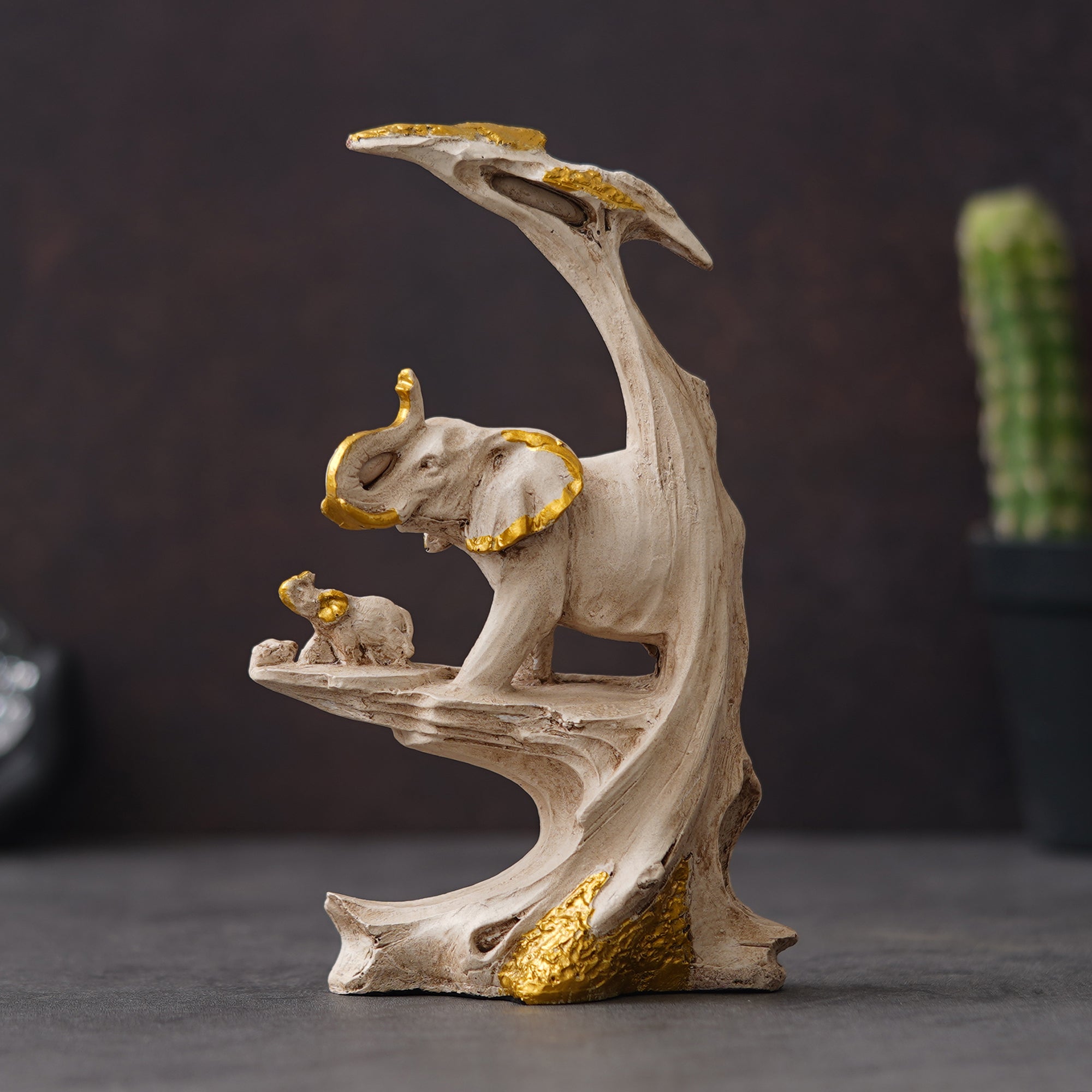 eCraftIndia Polyresin Rock Sceneric Set of 2 Elephant Statues Animal Figurines Decorative Showpiece 4