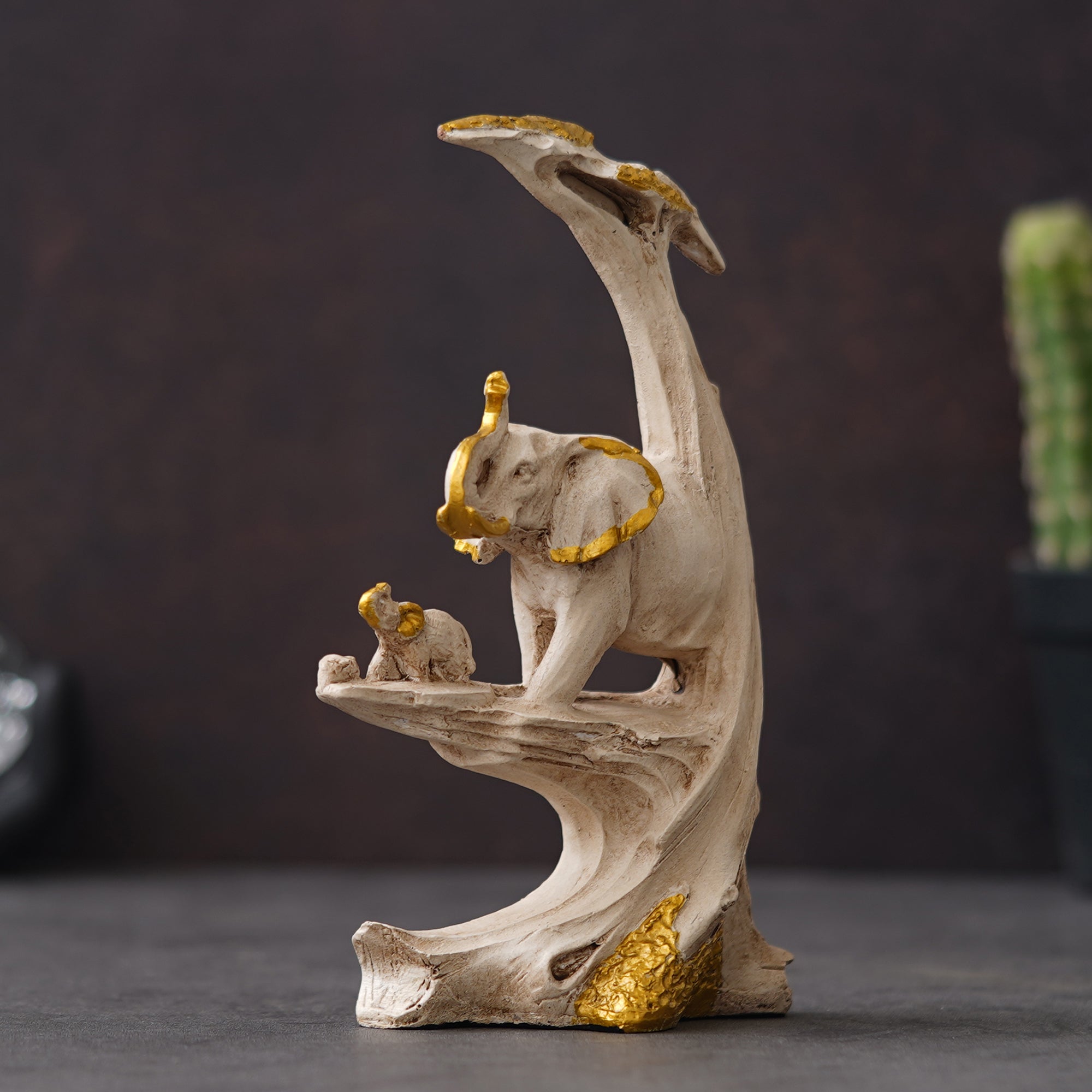 eCraftIndia Polyresin Rock Sceneric Set of 2 Elephant Statues Animal Figurines Decorative Showpiece 5