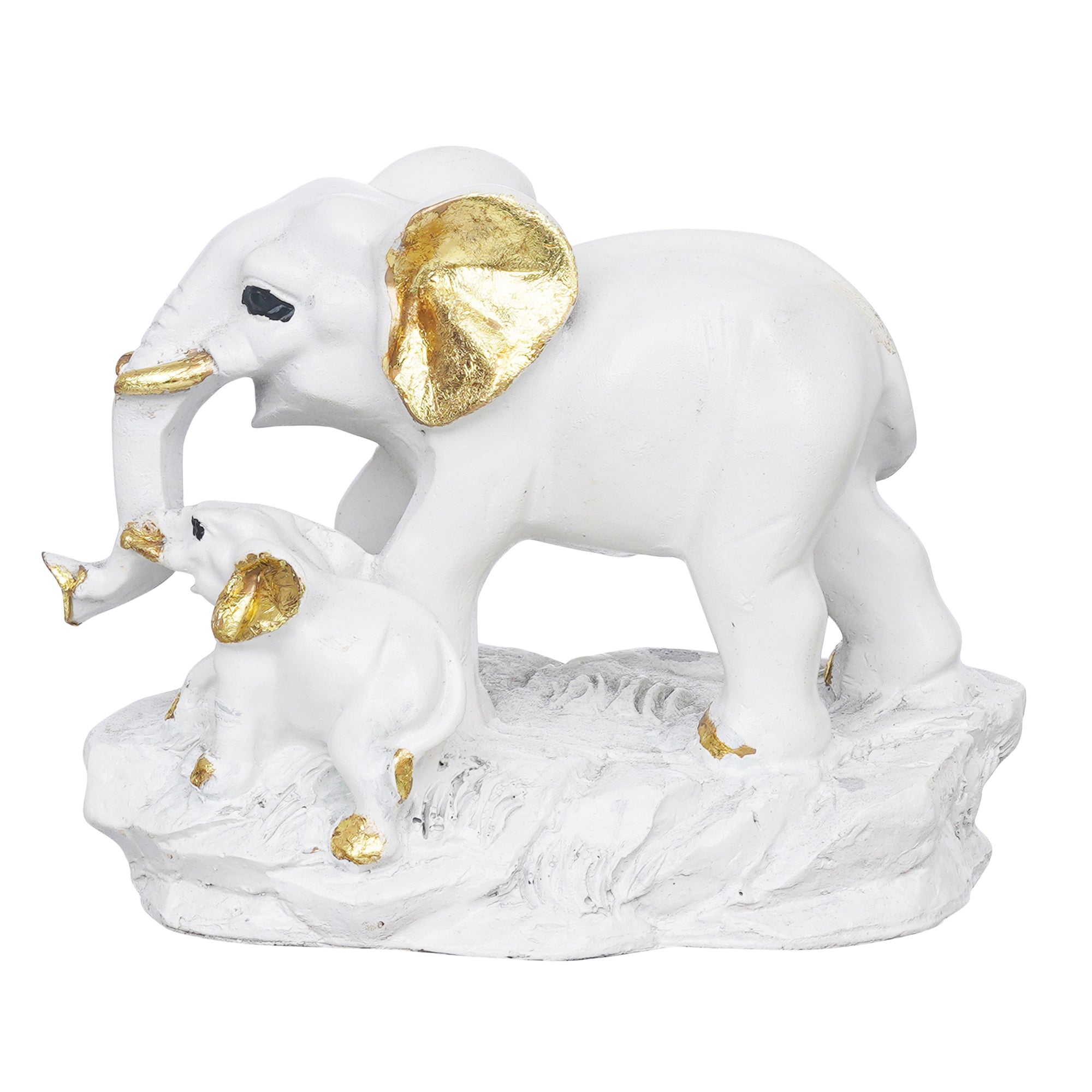 eCraftIndia White and Golden Cute Elephant with Baby Elephant Statues Animal Figurines Decorative Showpieces for Home Decor 2