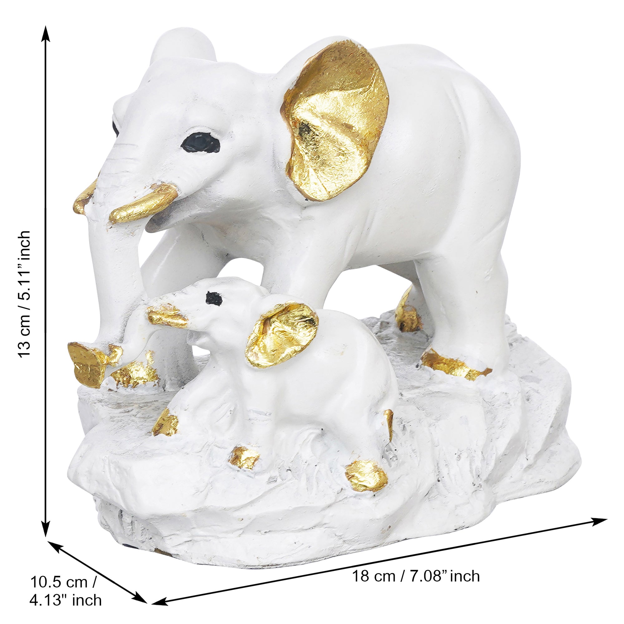 eCraftIndia White and Golden Cute Elephant with Baby Elephant Statues Animal Figurines Decorative Showpieces for Home Decor 3