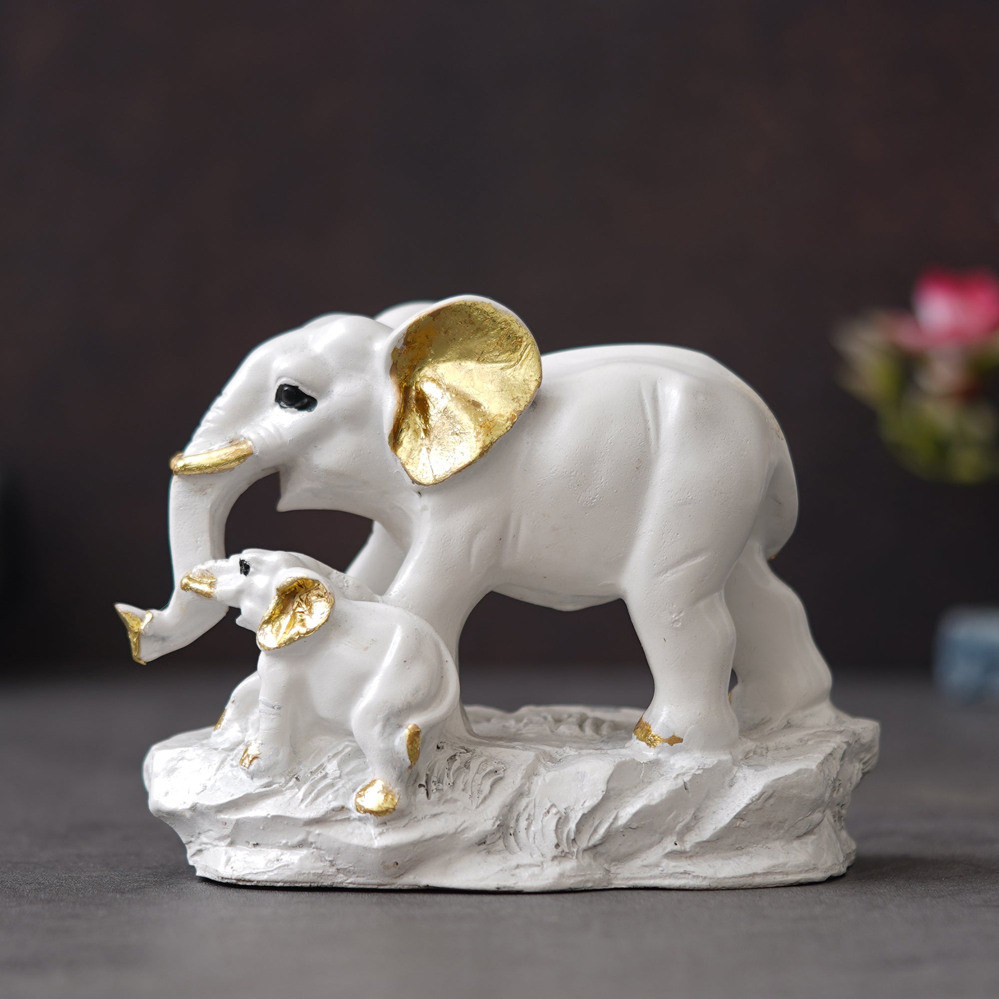 eCraftIndia White and Golden Cute Elephant with Baby Elephant Statues Animal Figurines Decorative Showpieces for Home Decor 5
