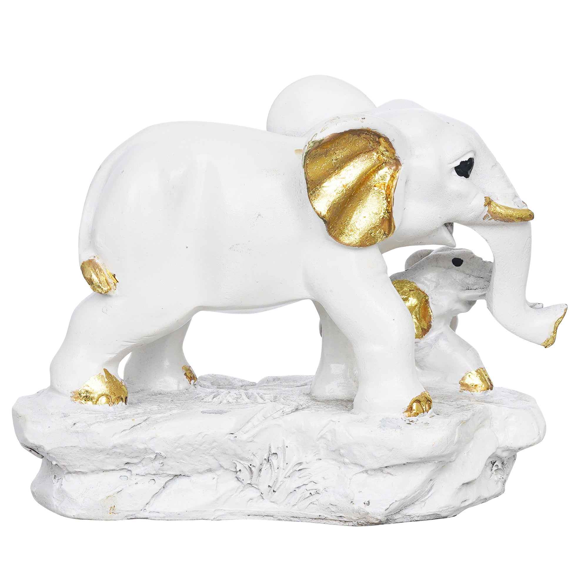 eCraftIndia White and Golden Cute Elephant with Baby Elephant Statues Animal Figurines Decorative Showpieces for Home Decor 6