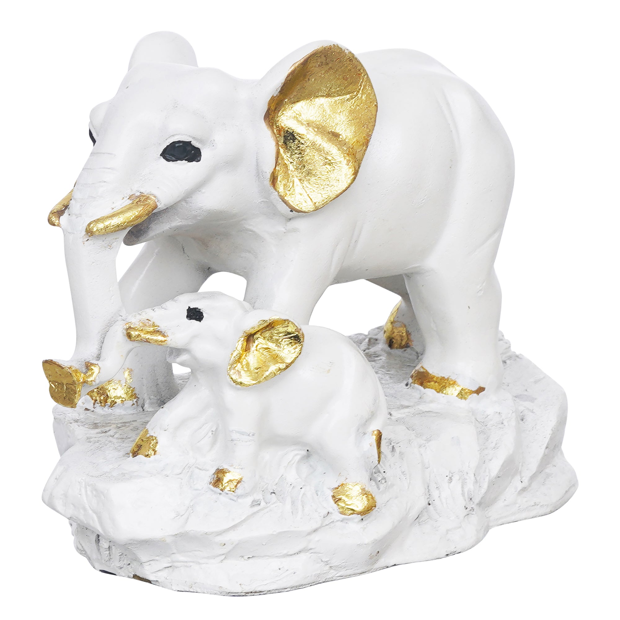 eCraftIndia White and Golden Cute Elephant with Baby Elephant Statues Animal Figurines Decorative Showpieces for Home Decor 7