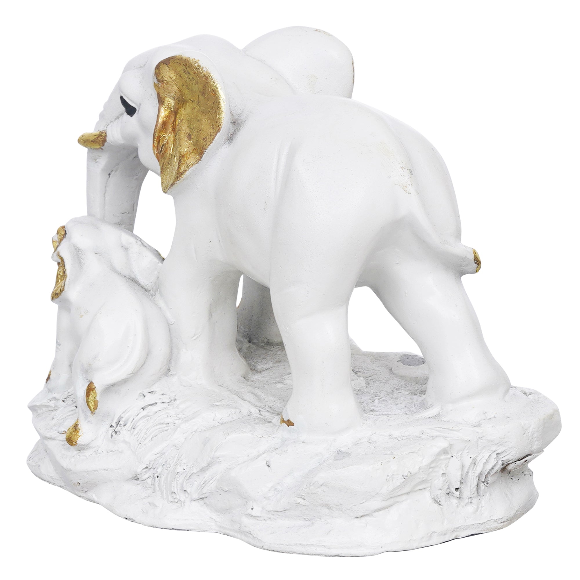 eCraftIndia White and Golden Cute Elephant with Baby Elephant Statues Animal Figurines Decorative Showpieces for Home Decor 8