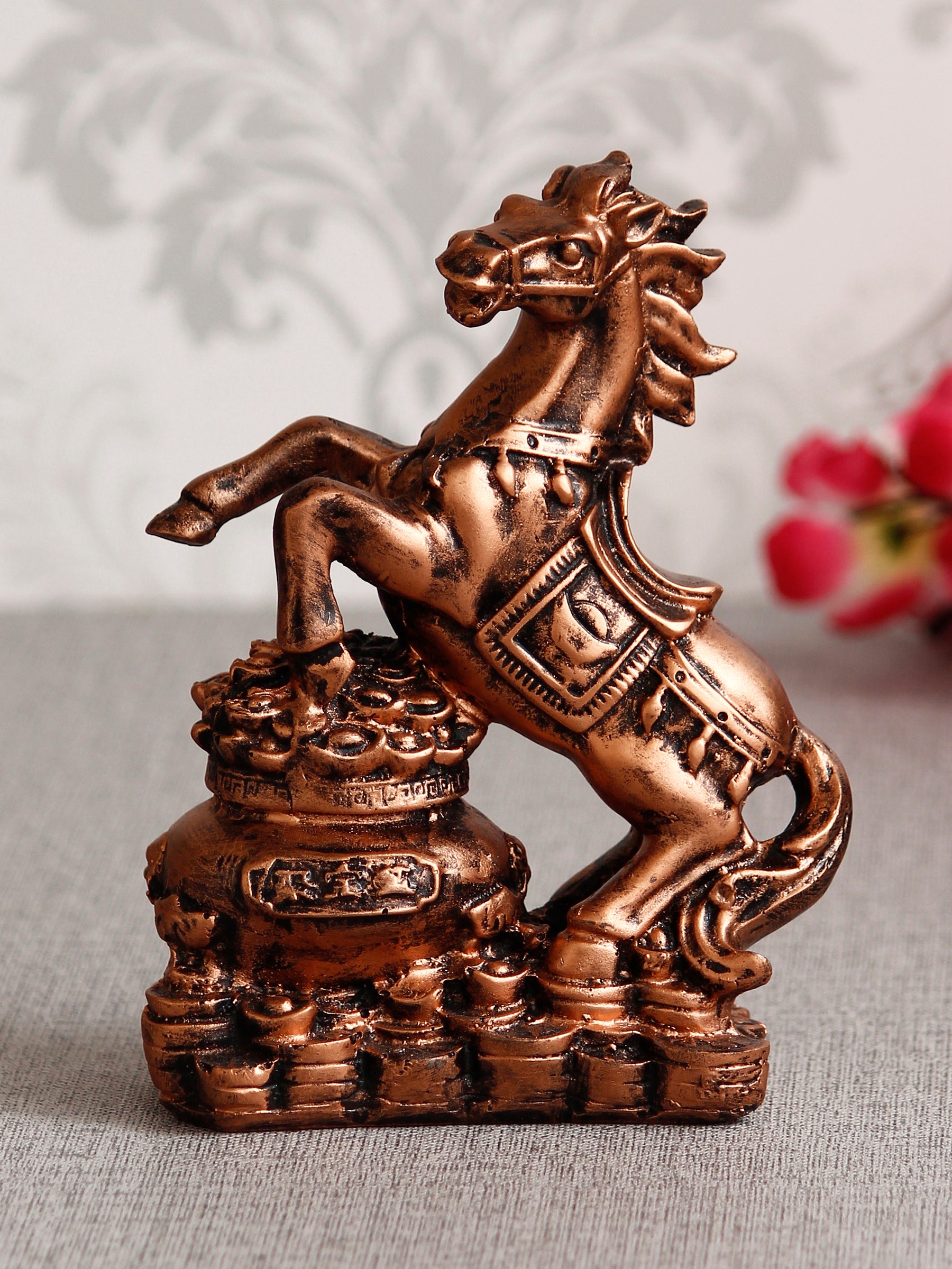 Polyresin Copper Antique Look Decorative Jumping Horse Statue Showpiece 1