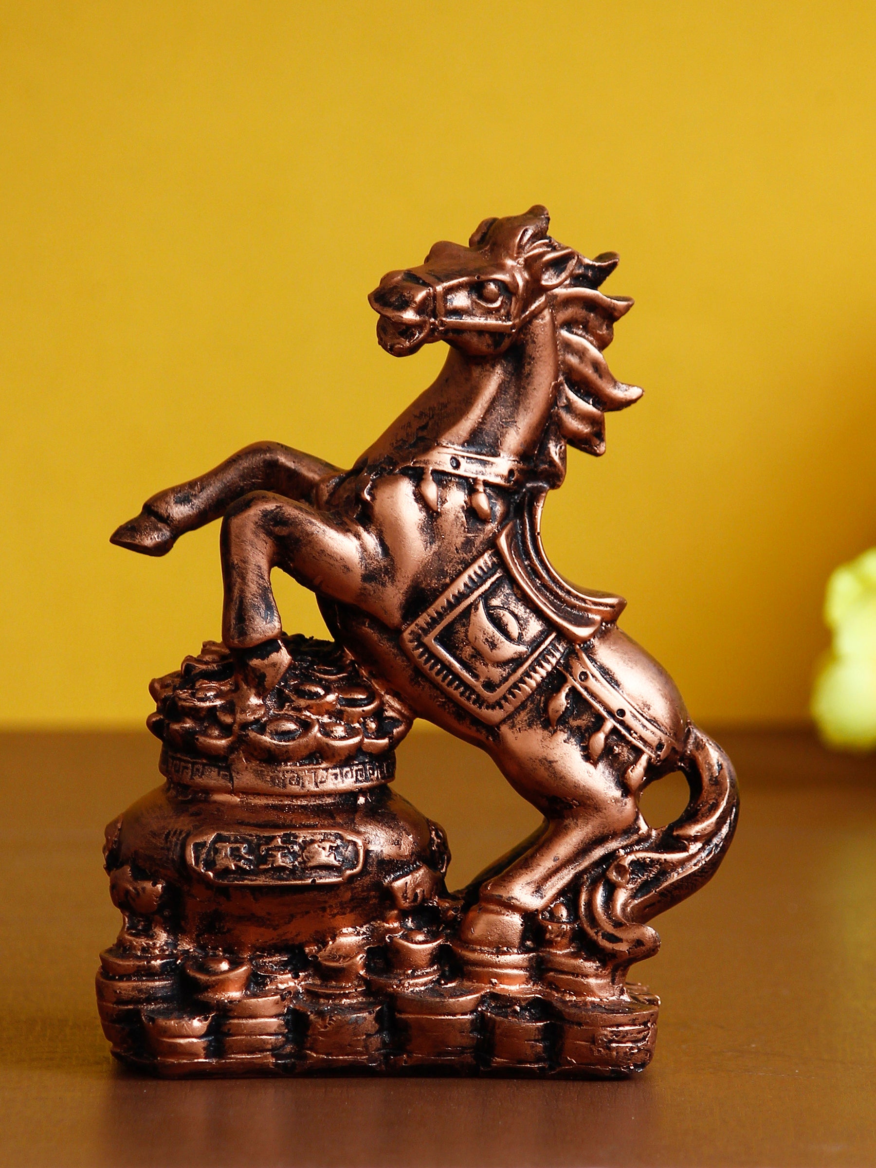 Polyresin Copper Antique Look Decorative Jumping Horse Statue Showpiece