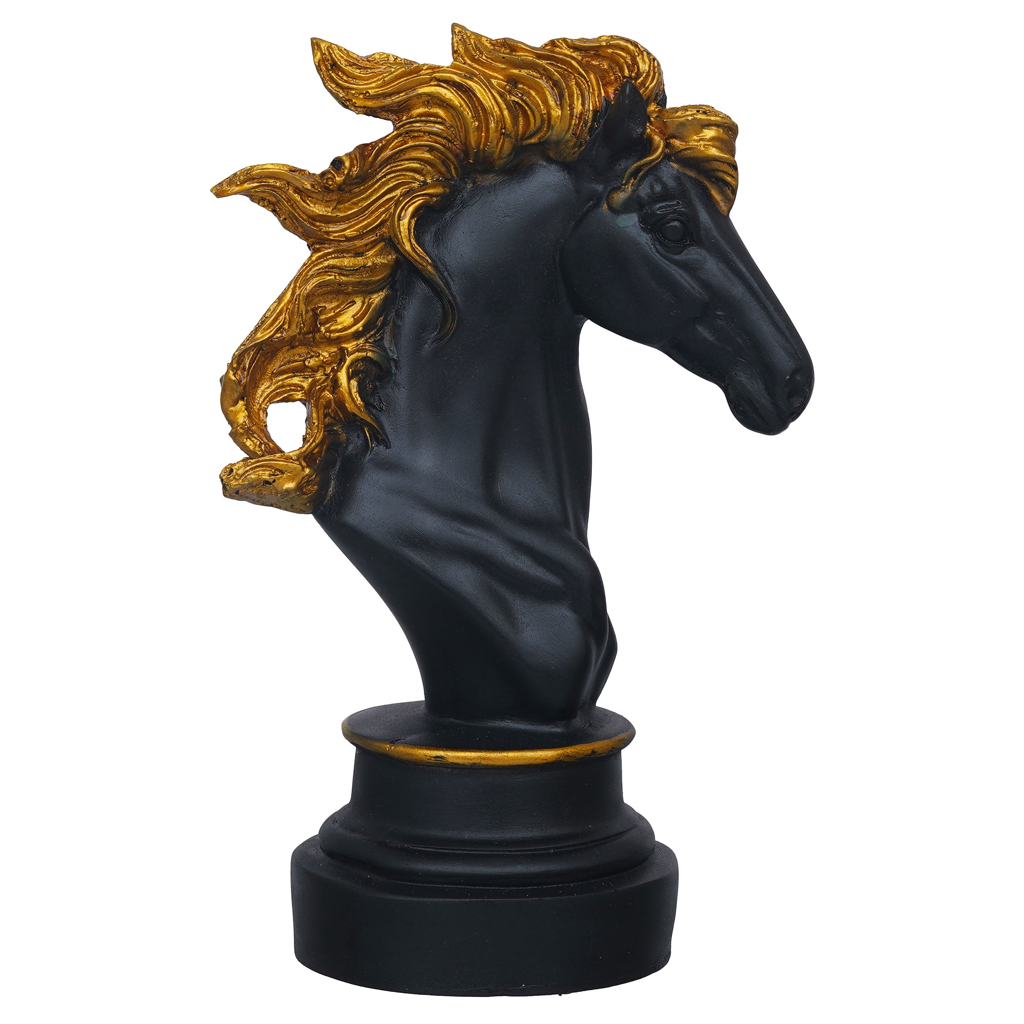 eCraftIndia Polyresin Black & Golden Horse Head Statue Animal Figurine Decorative Showpiece 2