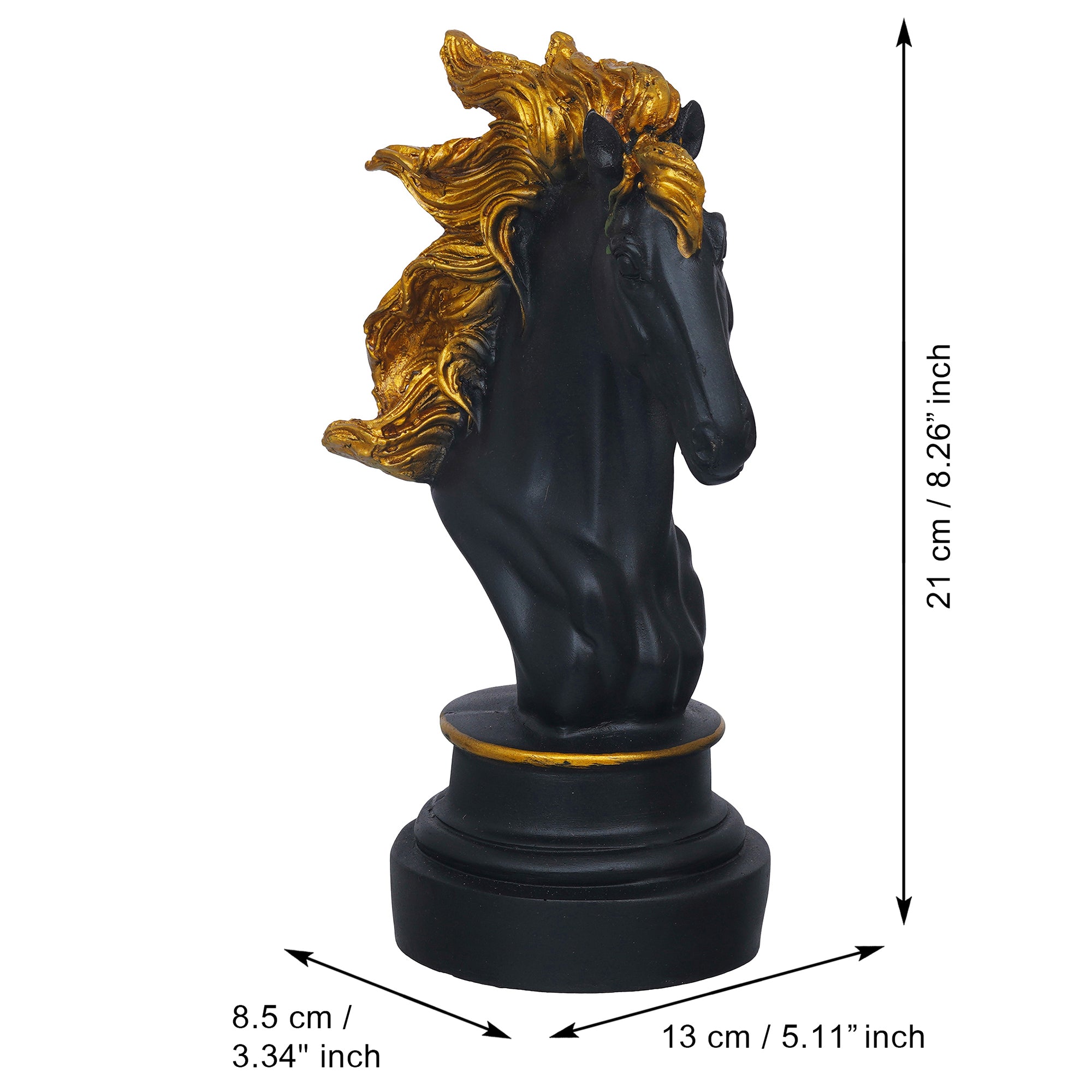 eCraftIndia Polyresin Black & Golden Horse Head Statue Animal Figurine Decorative Showpiece 3