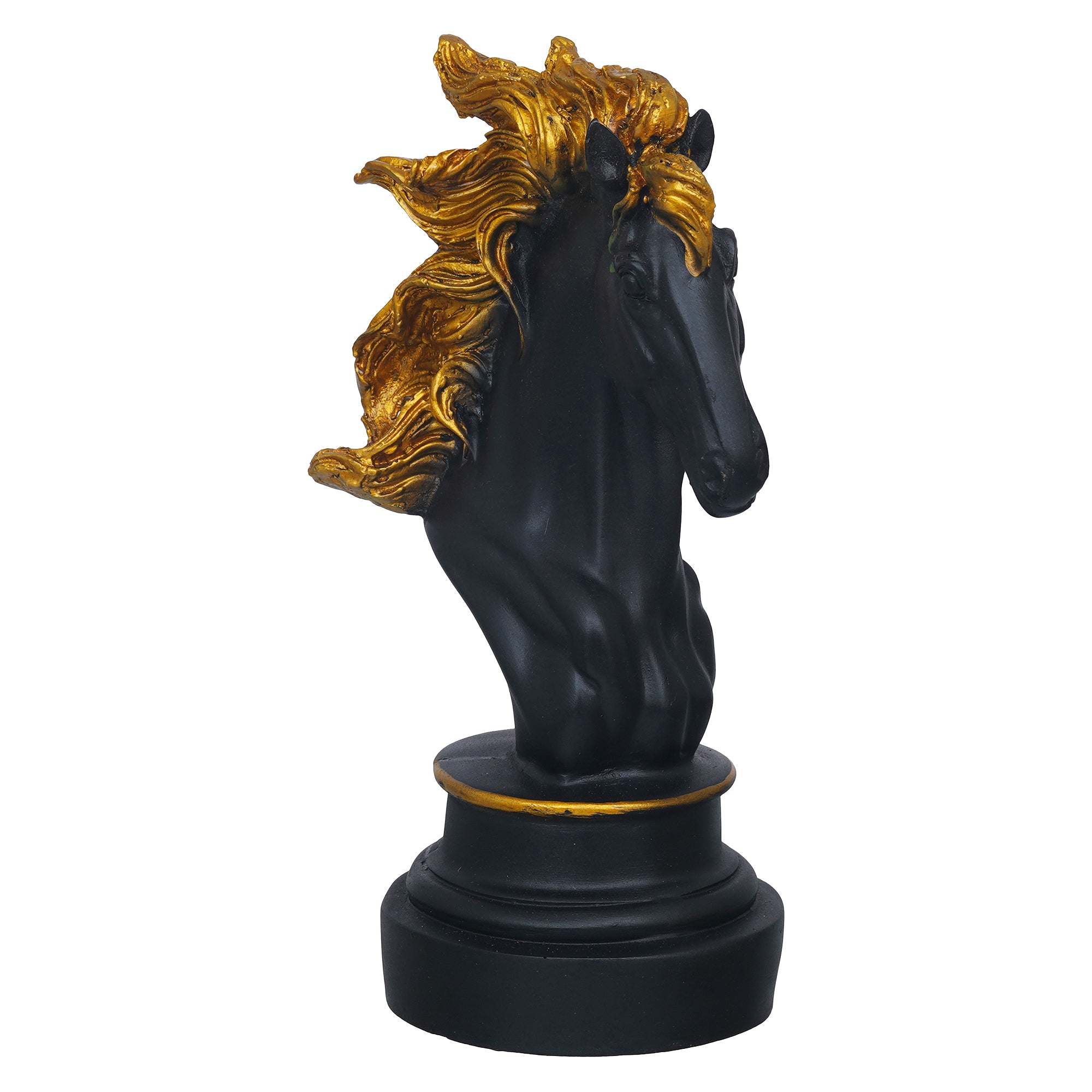 eCraftIndia Polyresin Black & Golden Horse Head Statue Animal Figurine Decorative Showpiece 6