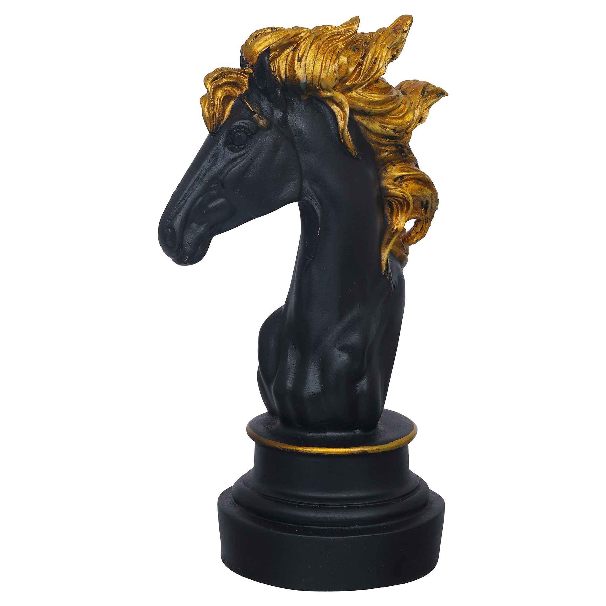 eCraftIndia Polyresin Black & Golden Horse Head Statue Animal Figurine Decorative Showpiece 7