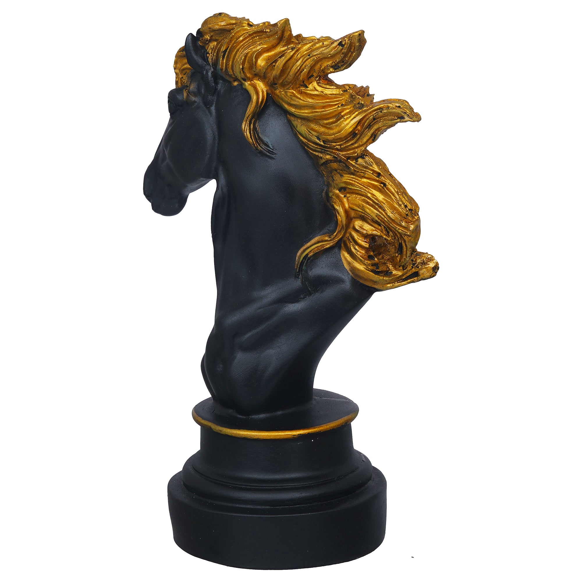 eCraftIndia Polyresin Black & Golden Horse Head Statue Animal Figurine Decorative Showpiece 8