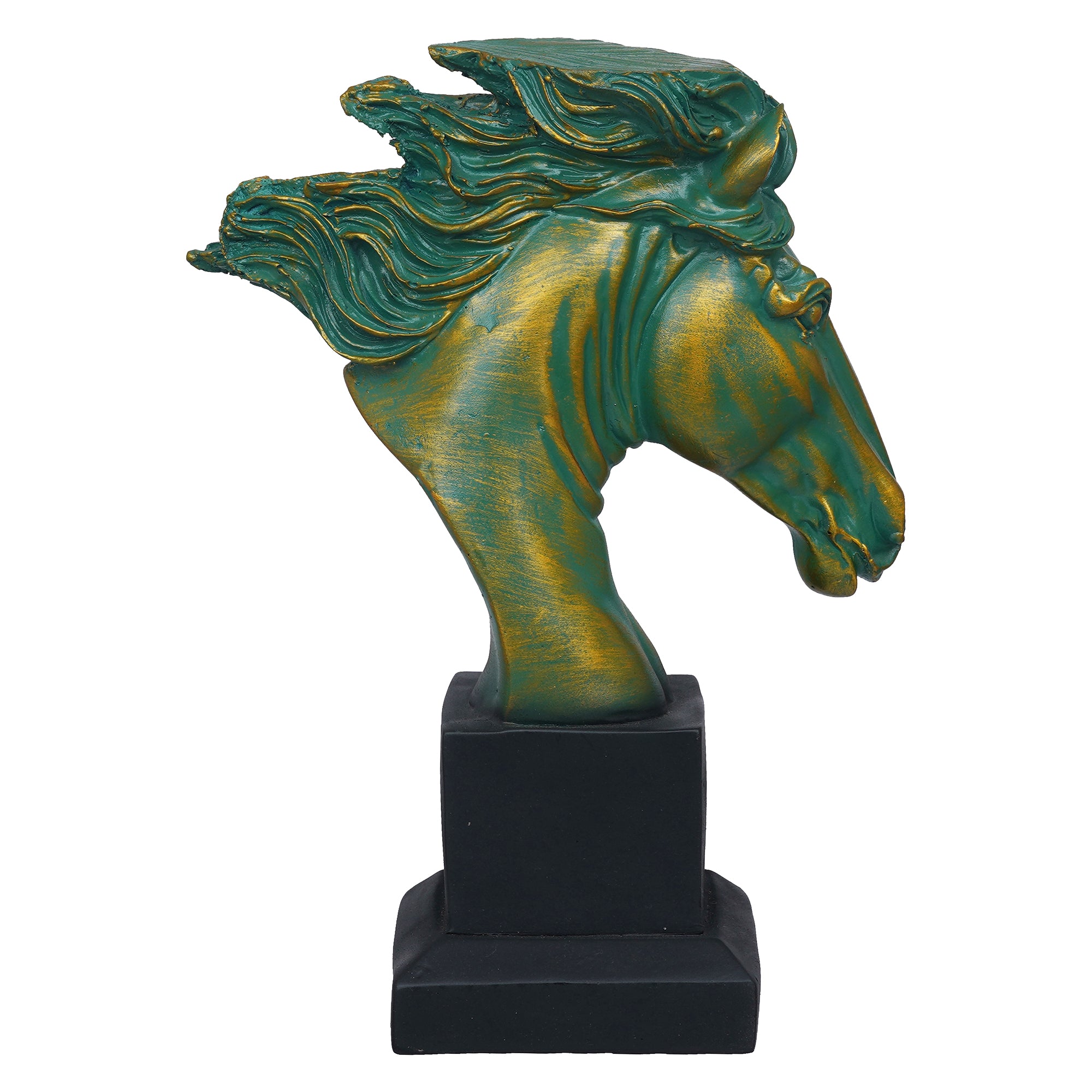 eCraftIndia Polyresin Green & Golden Horse Head Statue Animal Figurine Decorative Showpiece 2