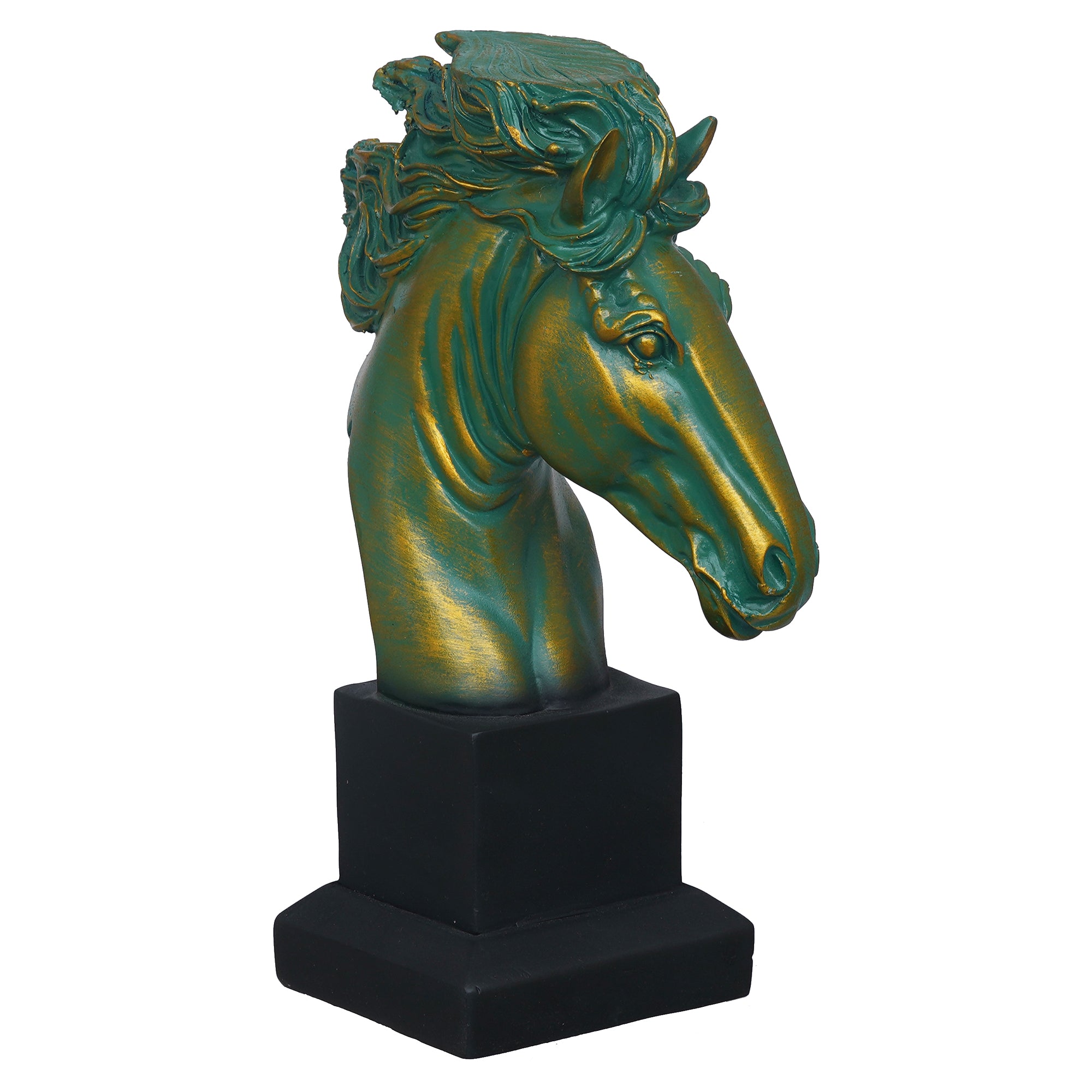 eCraftIndia Polyresin Green & Golden Horse Head Statue Animal Figurine Decorative Showpiece 6