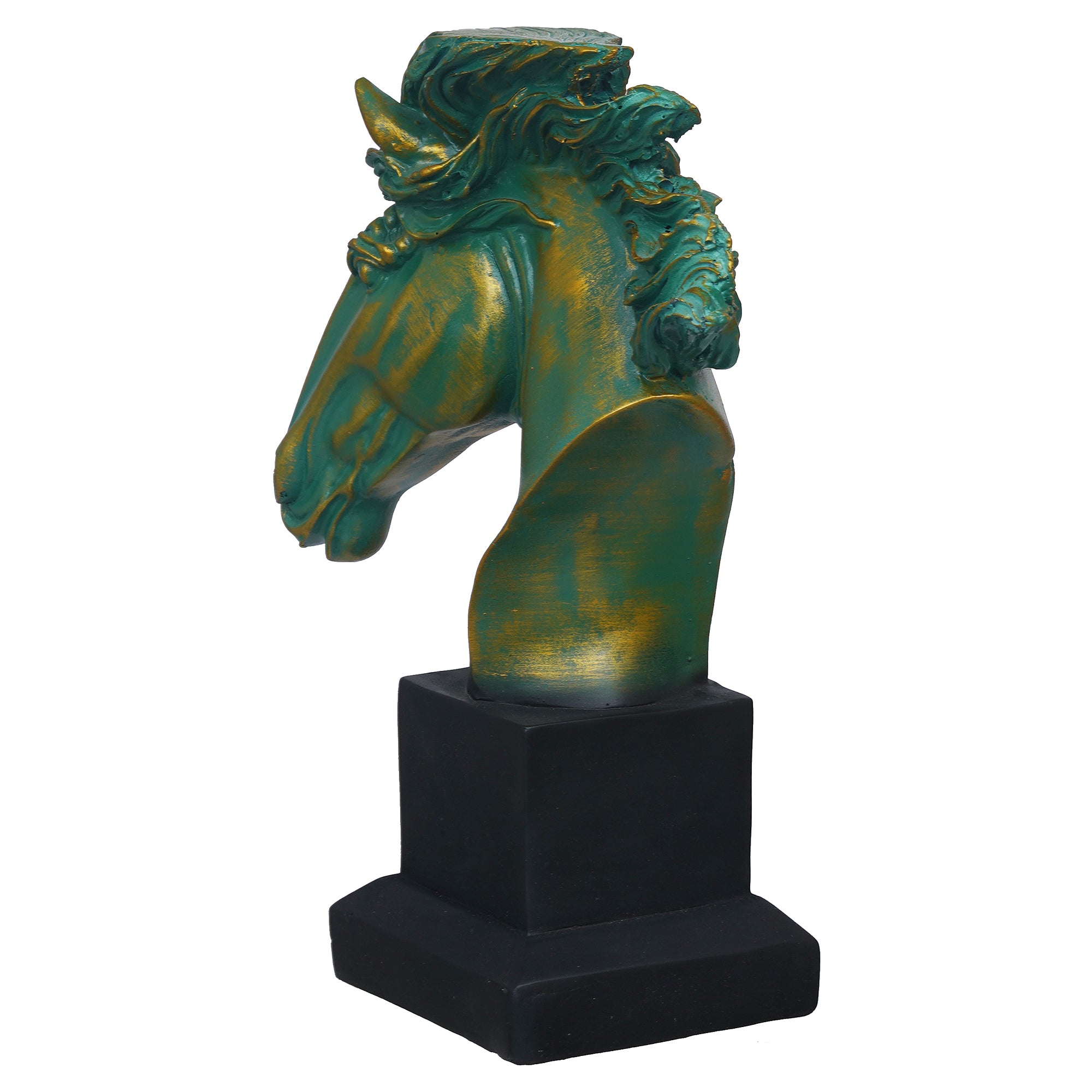 eCraftIndia Polyresin Green & Golden Horse Head Statue Animal Figurine Decorative Showpiece 8