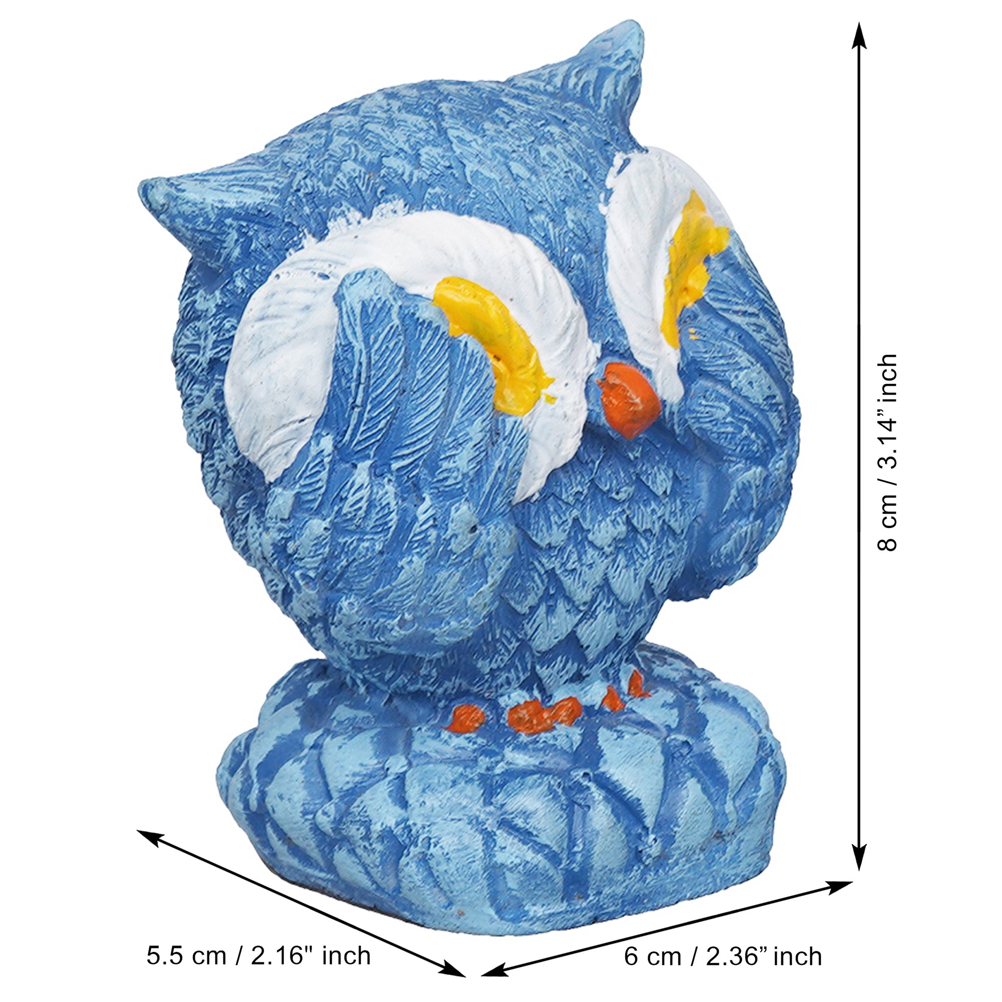 eCraftIndia Set of 3 Blue Polyresin Cute Owl Statues Bird Figurines Decorative Showpieces 3