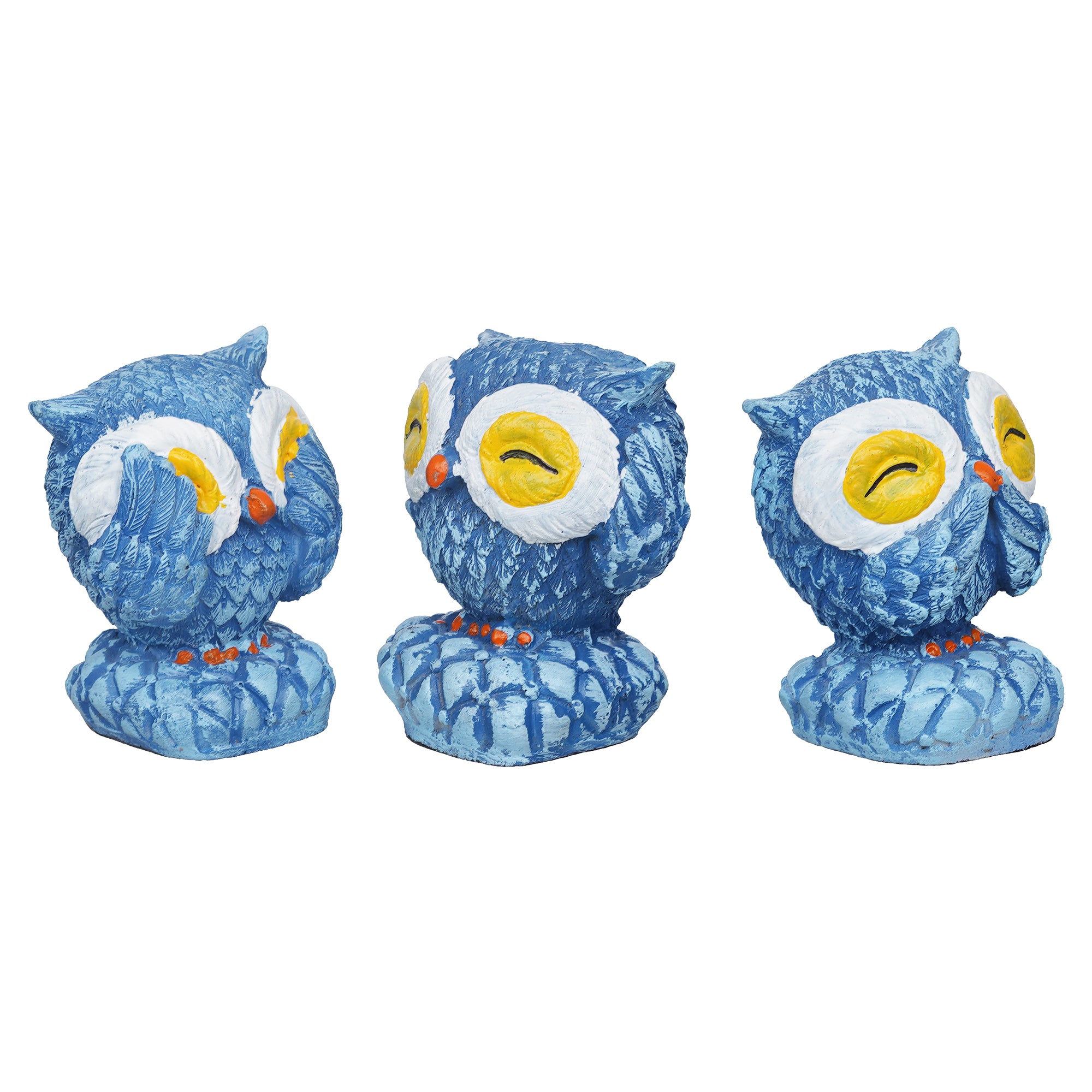 eCraftIndia Set of 3 Blue Polyresin Cute Owl Statues Bird Figurines Decorative Showpieces 6