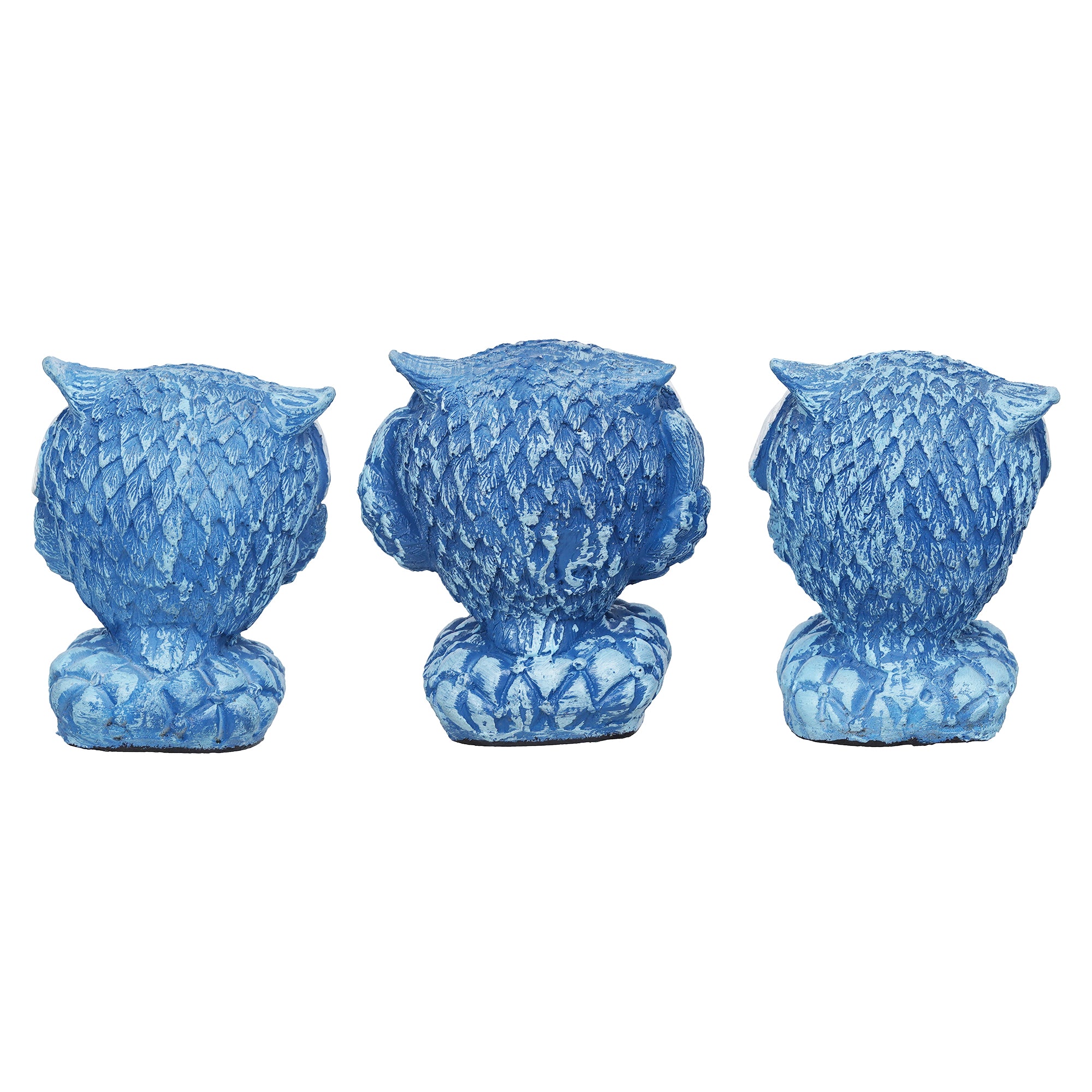 eCraftIndia Set of 3 Blue Polyresin Cute Owl Statues Bird Figurines Decorative Showpieces 8