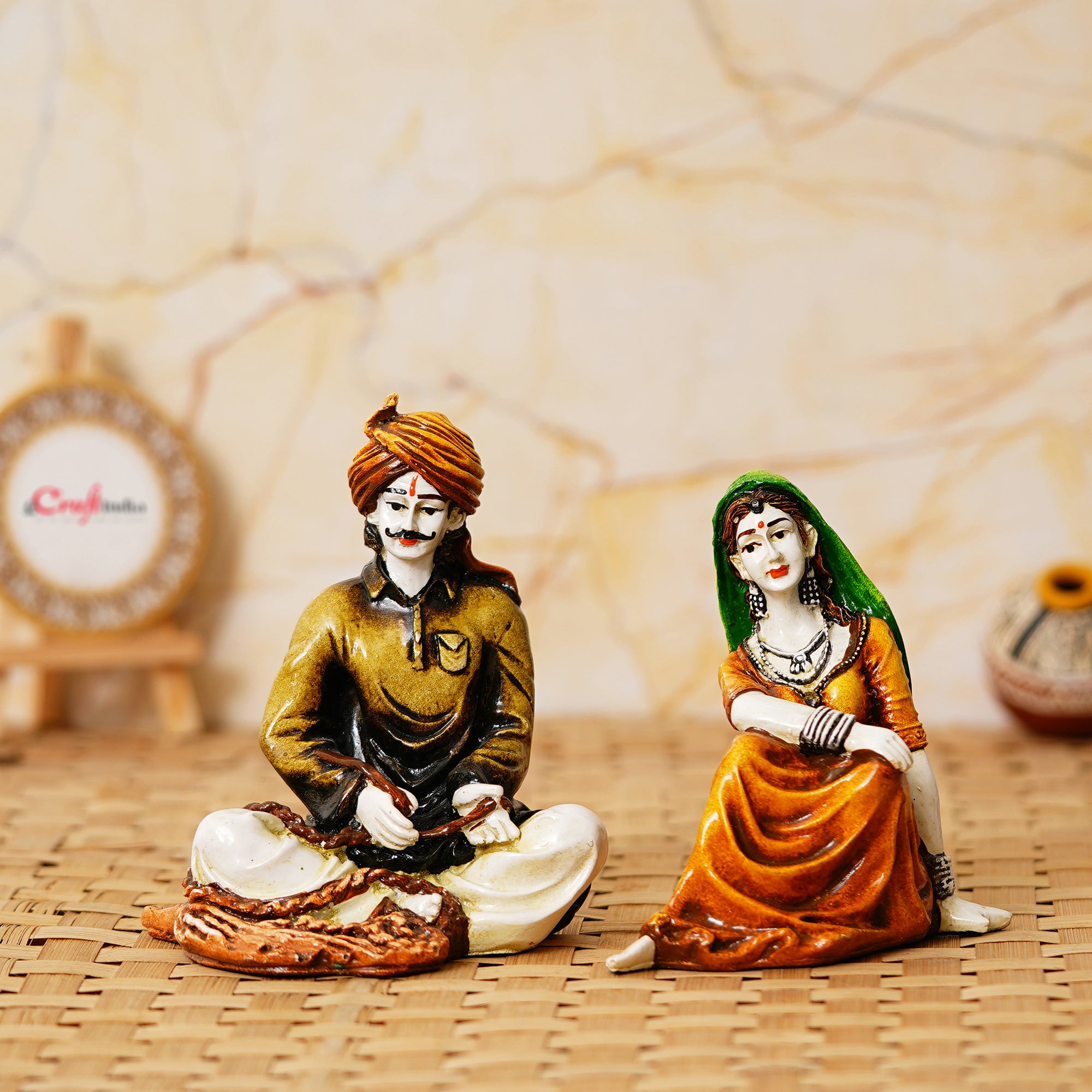 Colorful Combo of Rajasthani Craftsmen and Lady Statue