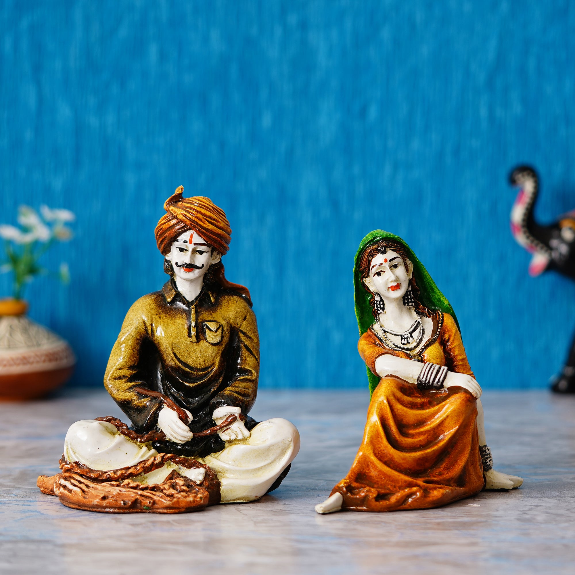 Colorful Combo of Rajasthani Craftsmen and Lady Statue 1