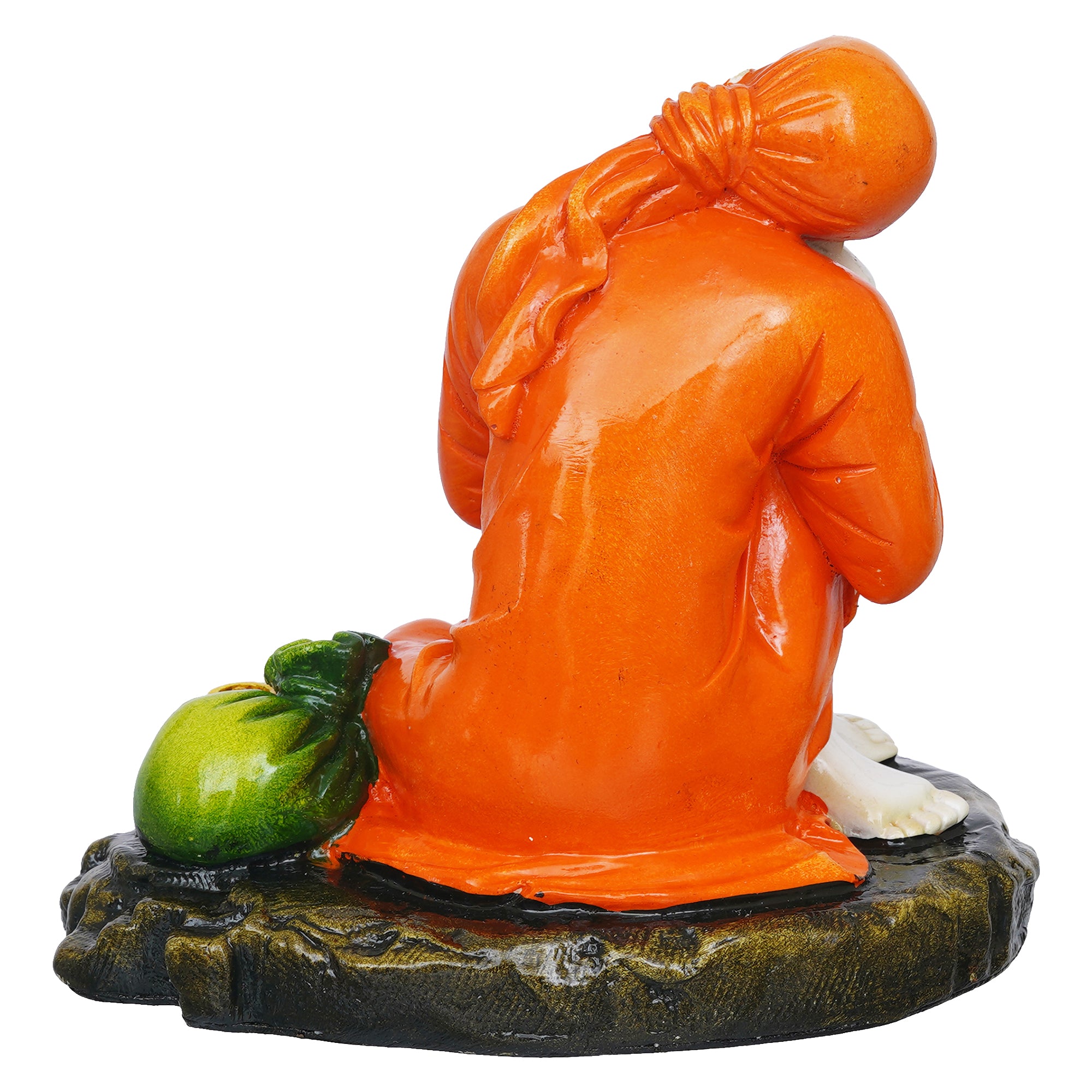 eCraftIndia Orange Polyresin Handcrafted Sai Baba Idol Resting on his Knee 8