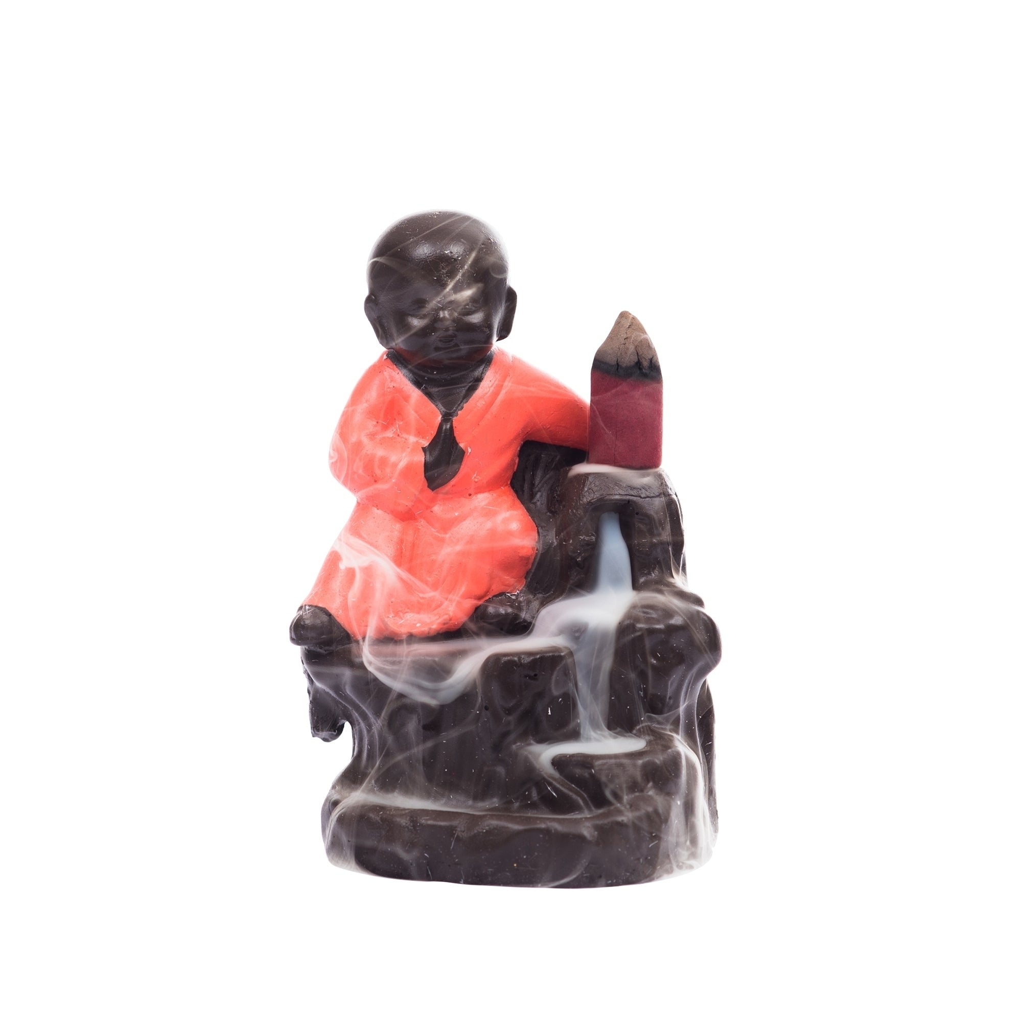 Karate Style Monk Buddha Idol Smoke Backflow Cone Incense Holder Decorative Showpiece With 10 Backflow Incense Cone 1