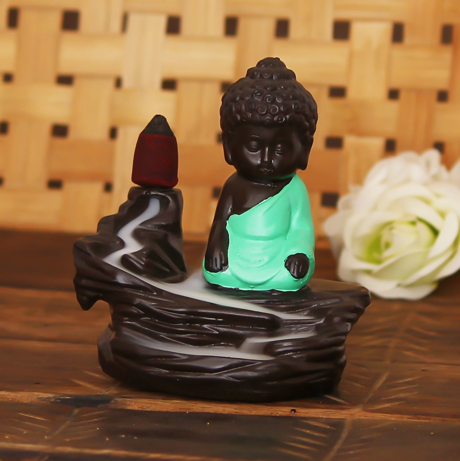 Buddha Idol Smoke Backflow Cone Incense Holder With 10 Backflow Incense Cone