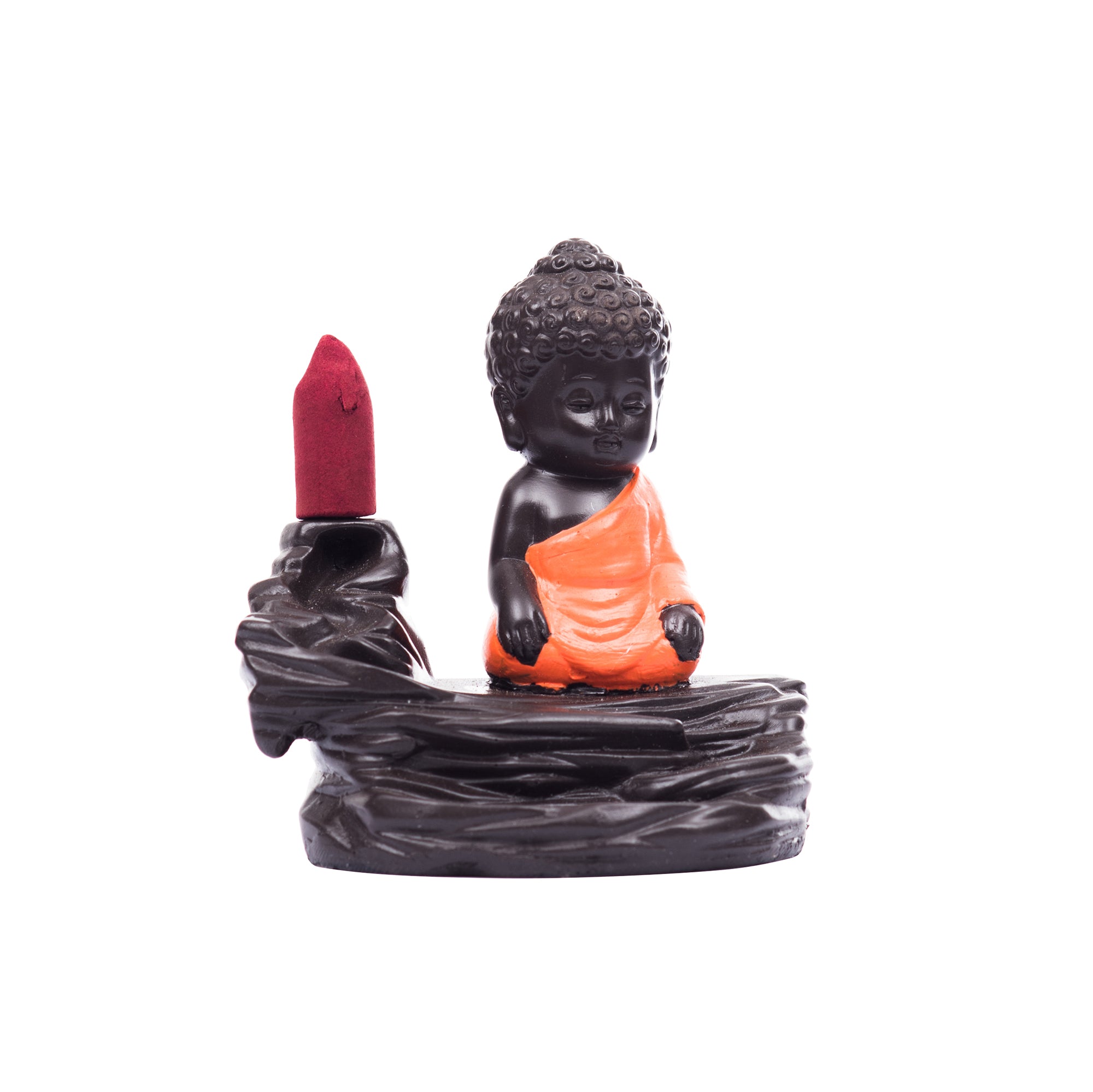 Meditating Monk Buddha Statue Smoke Backflow Cone Incense Holder Decorative Showpiece With 10 Backflow Incense Cone 3