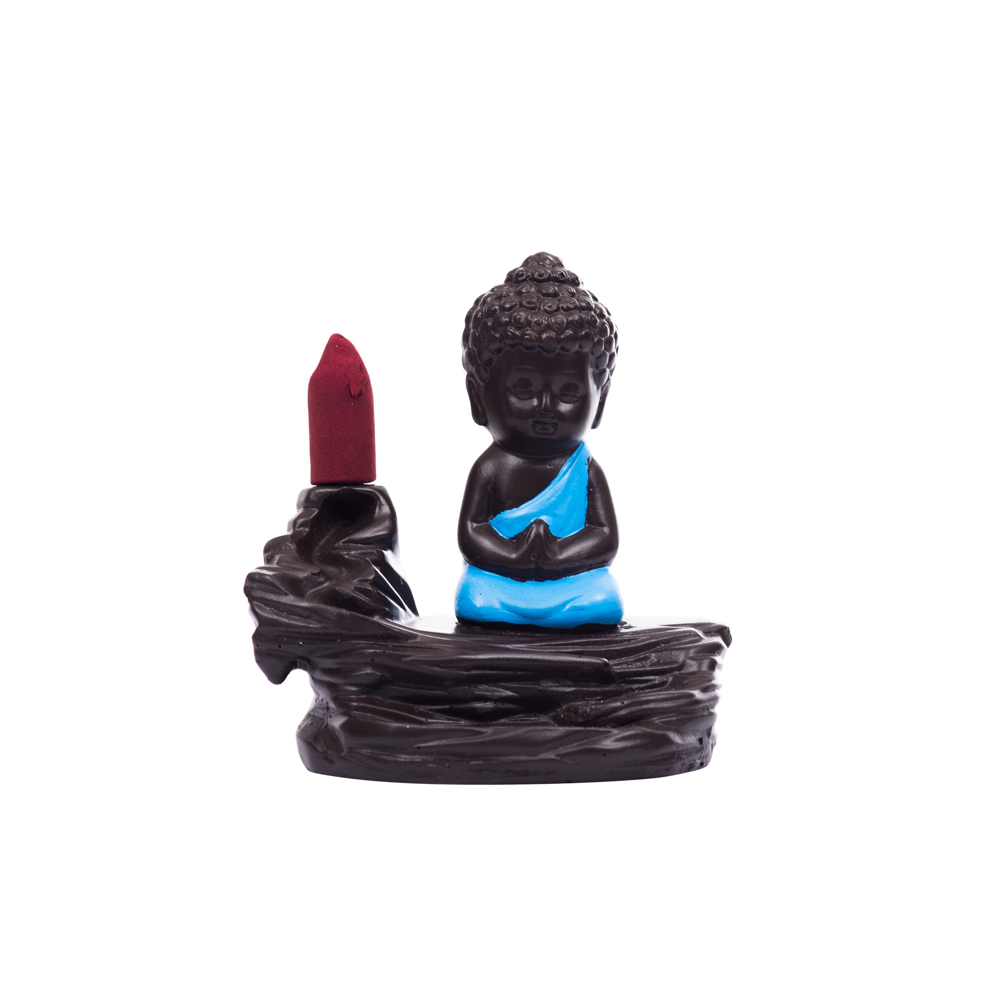 Meditating Monk Buddha Smoke Fountain with 10 Backflow Cone Decorative Incense Holder 3