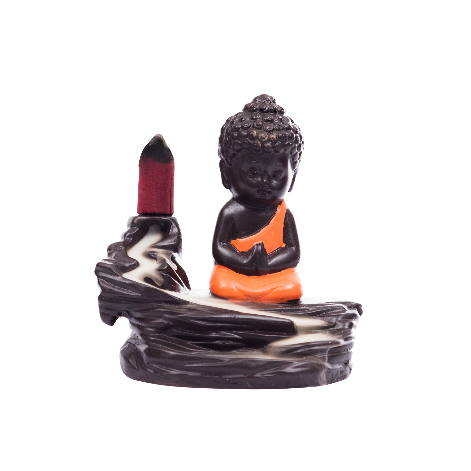 Meditating Monk Buddha Smoke Fountain with 10 Backflow Cone Decorative Incense Holder 1