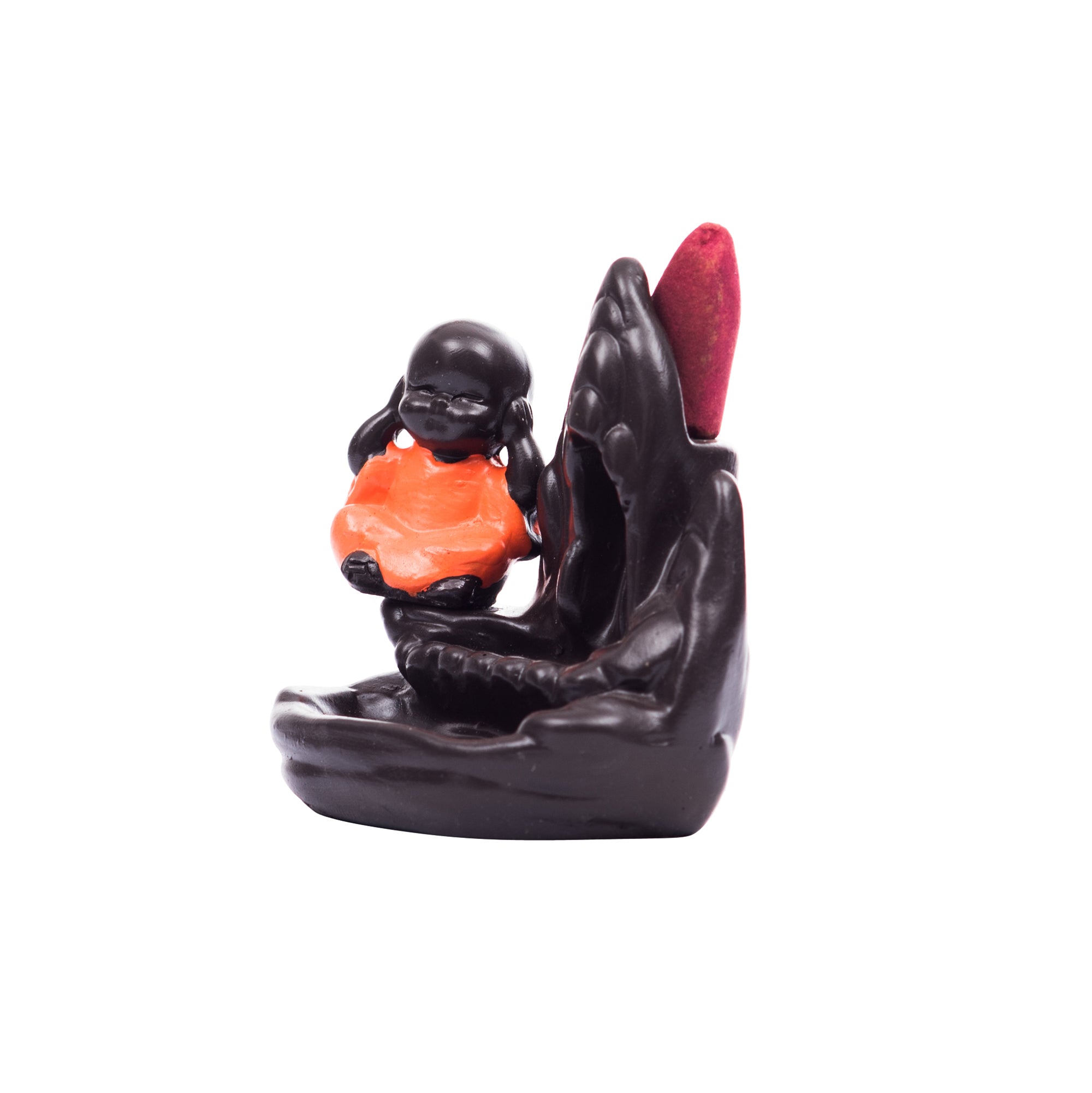 Meditating Monk Buddha Smoke Fountain with 10 Backflow Cone Decorative Incense Holder 4