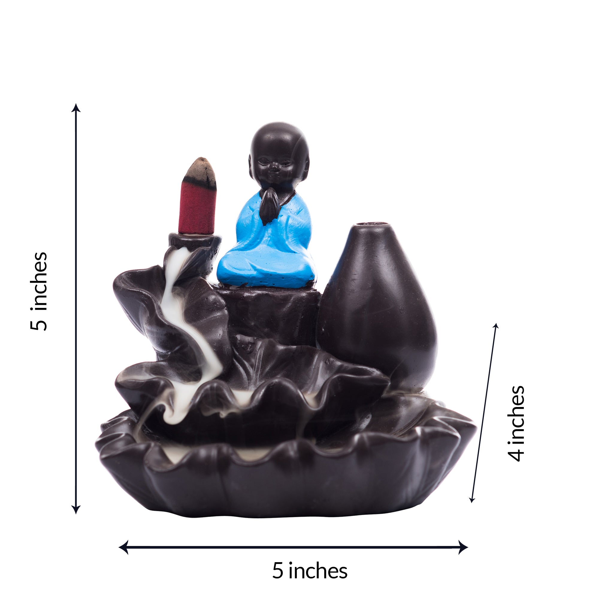 Meditating Monk Buddha Statue Smoke Backflow Cone Incense Holder Decorative Showpiece With 10 Backflow Incense Cone 2