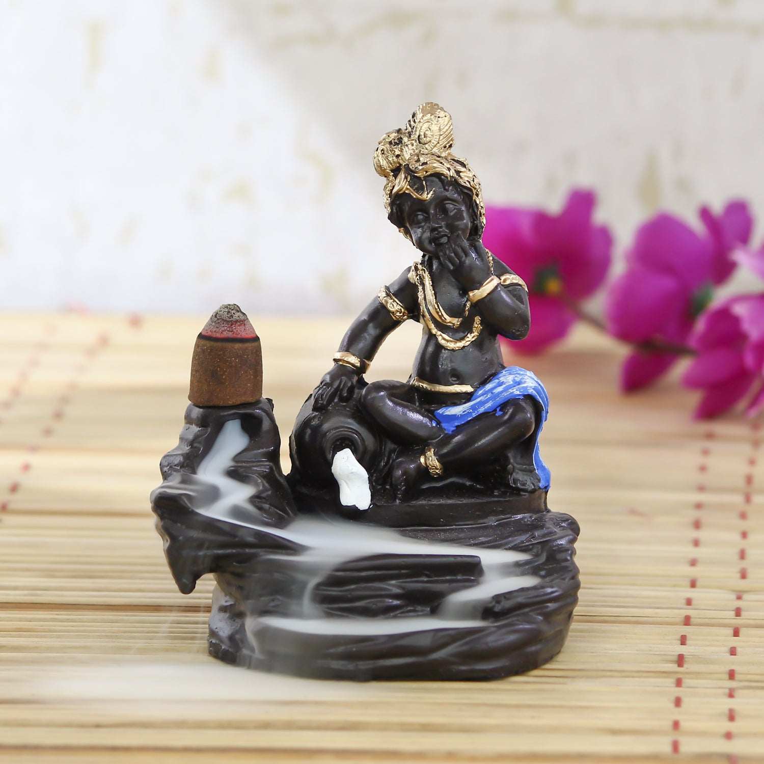 Lord Blue Krishna Smoke Backflow Cone Incense Holder Decorative Showpiece
