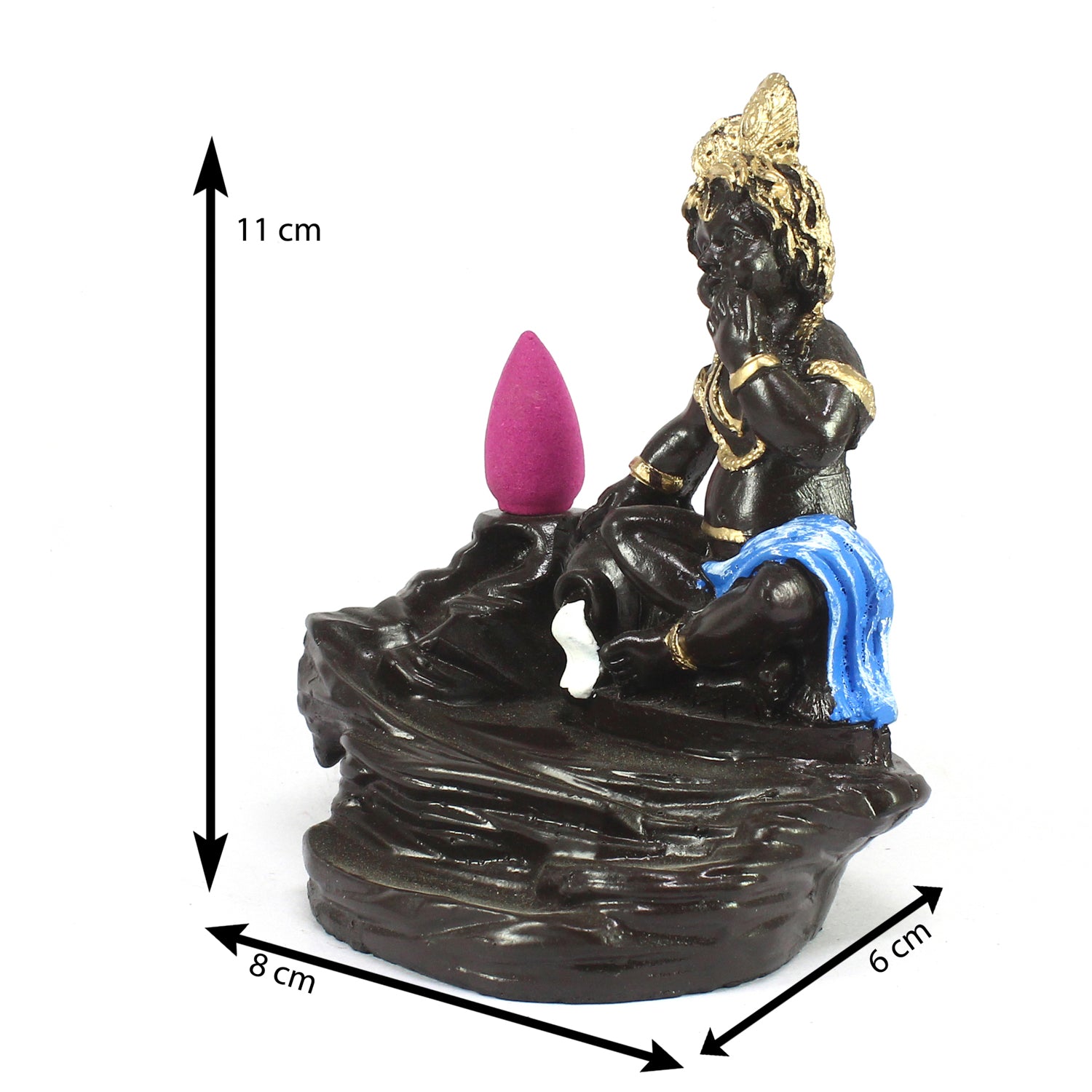 Lord Blue Krishna Smoke Backflow Cone Incense Holder Decorative Showpiece 2