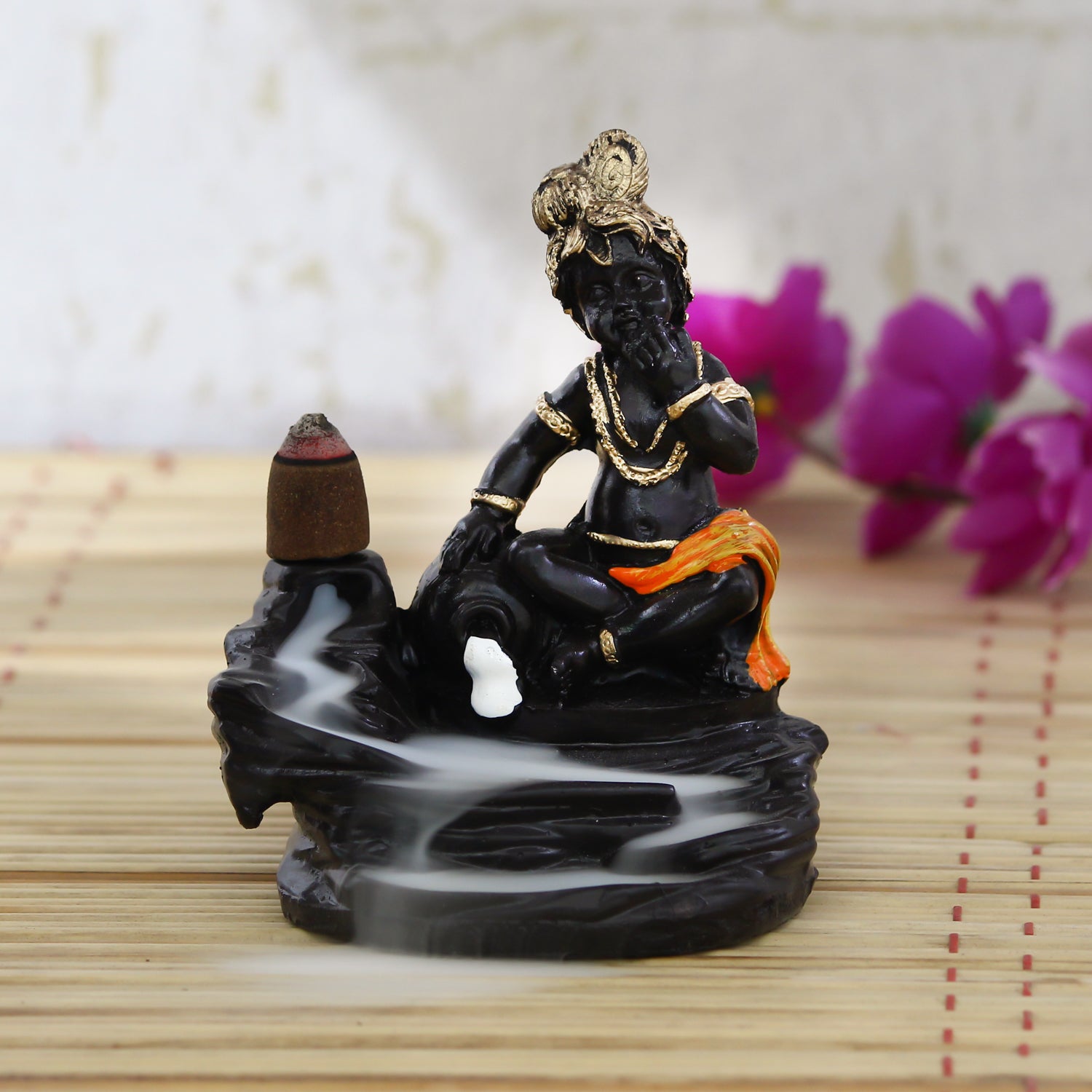 Lord Krishna Idol Smoke Backflow Cone Incense Holder Decorative Showpiece