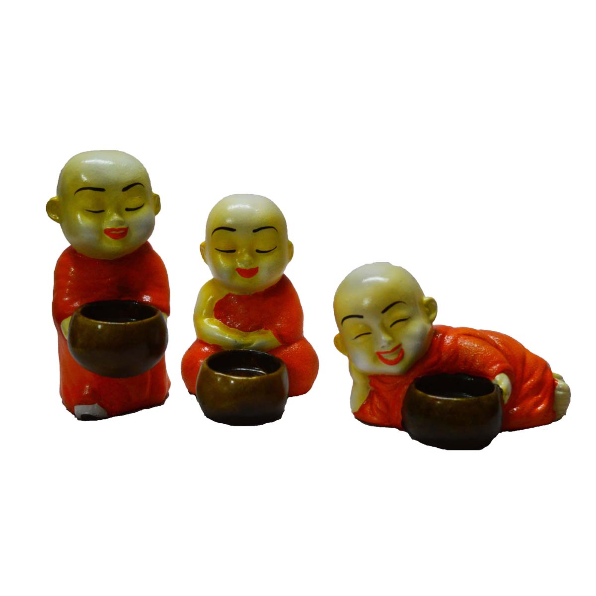 Set of 3 Monks Candle Holder - Orange