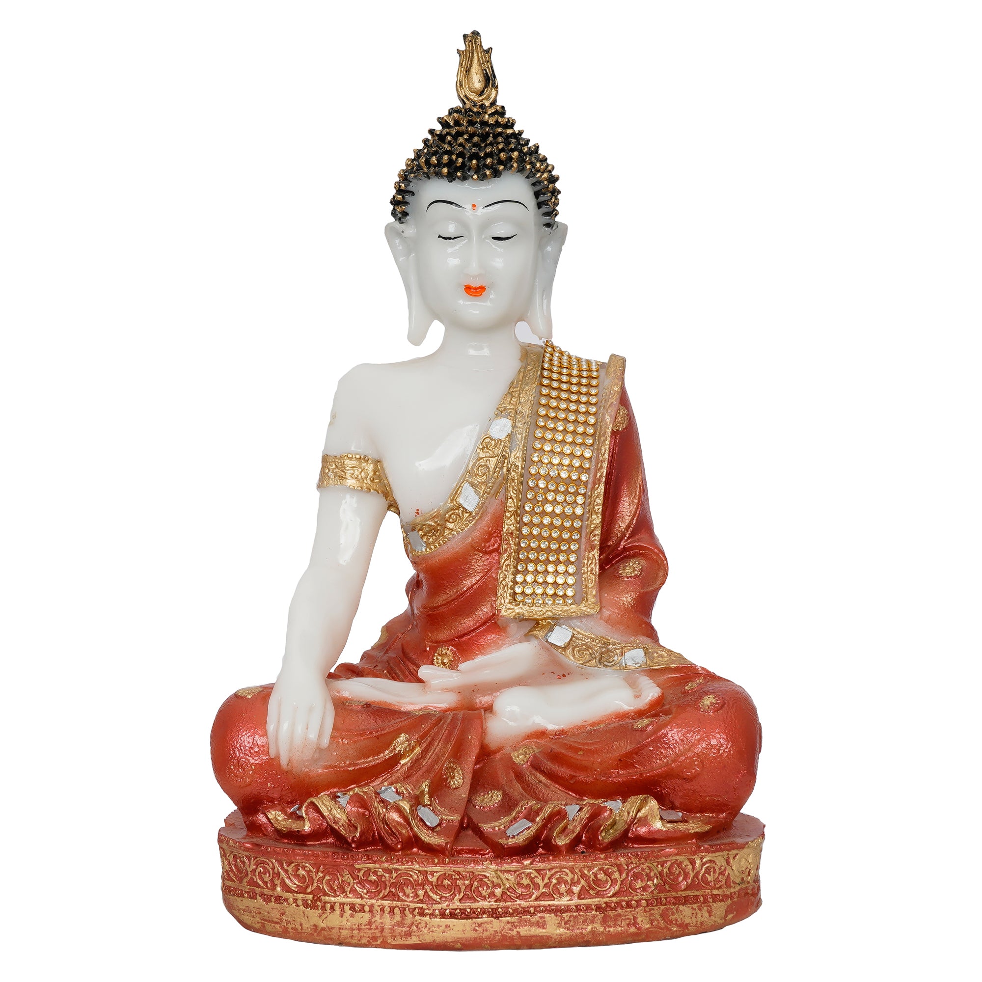 Polyresin Orange & White Meditating Lord Buddha Statue 2